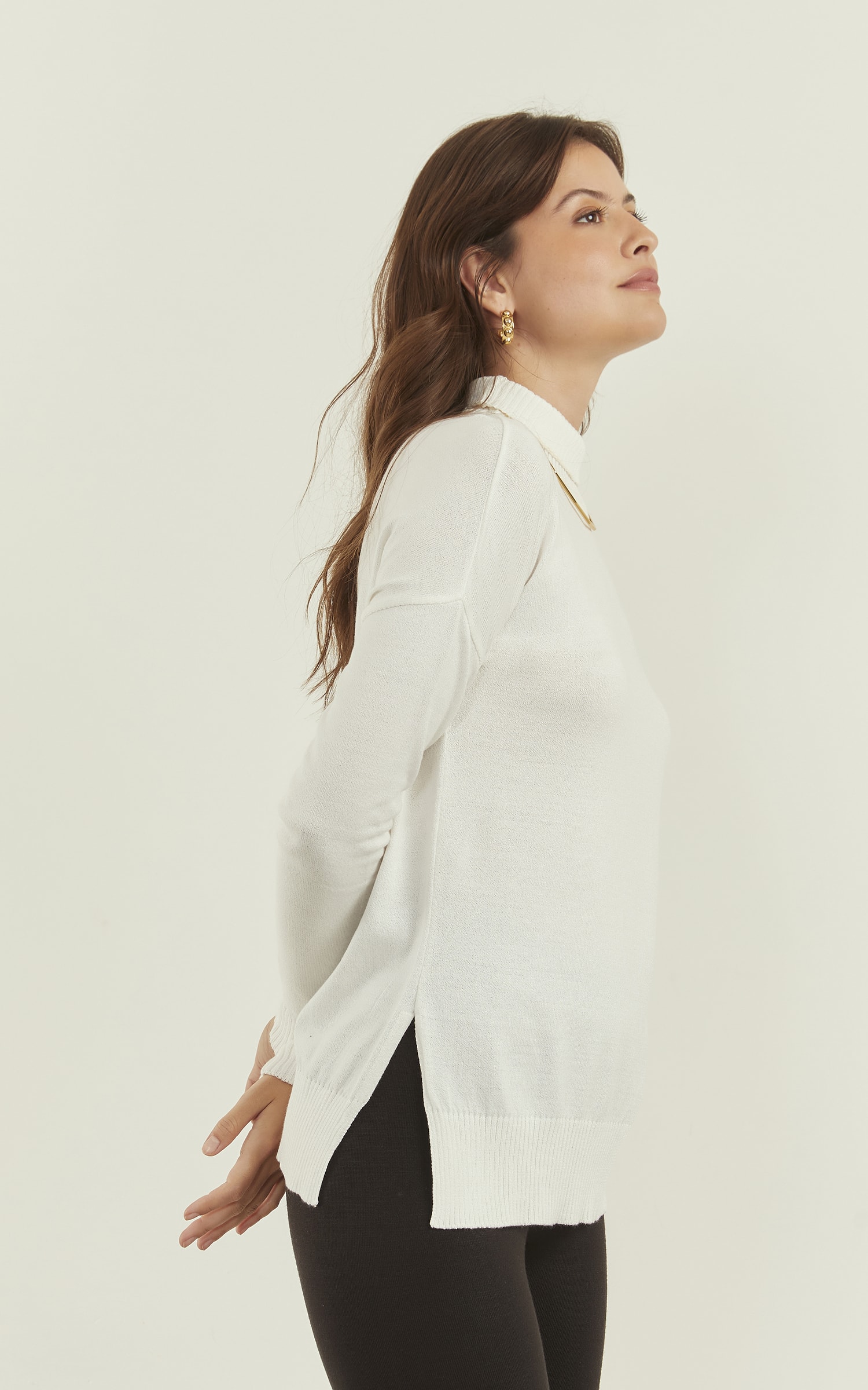 Blusa Tricot Alongada Off White