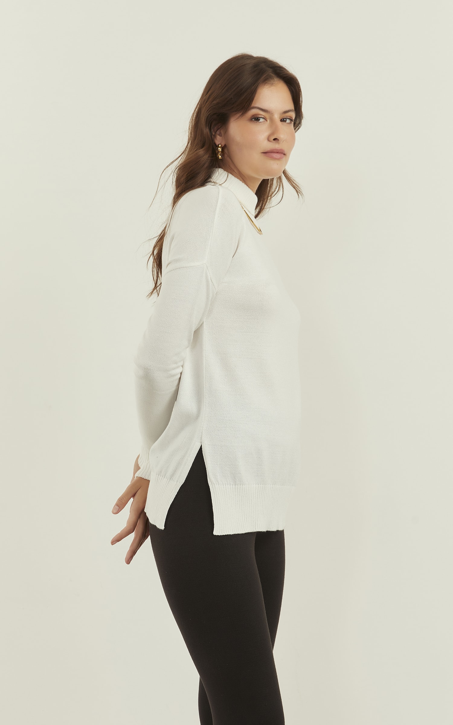 Blusa Tricot Alongada Off White