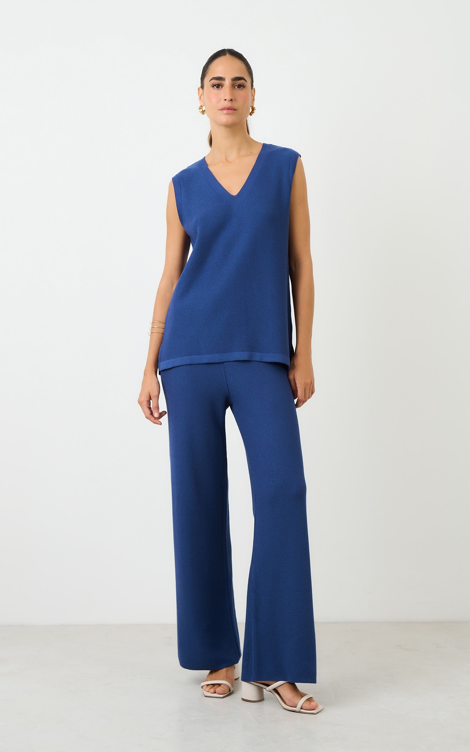 Blusa Tricot Alongada Piquet Cobalto