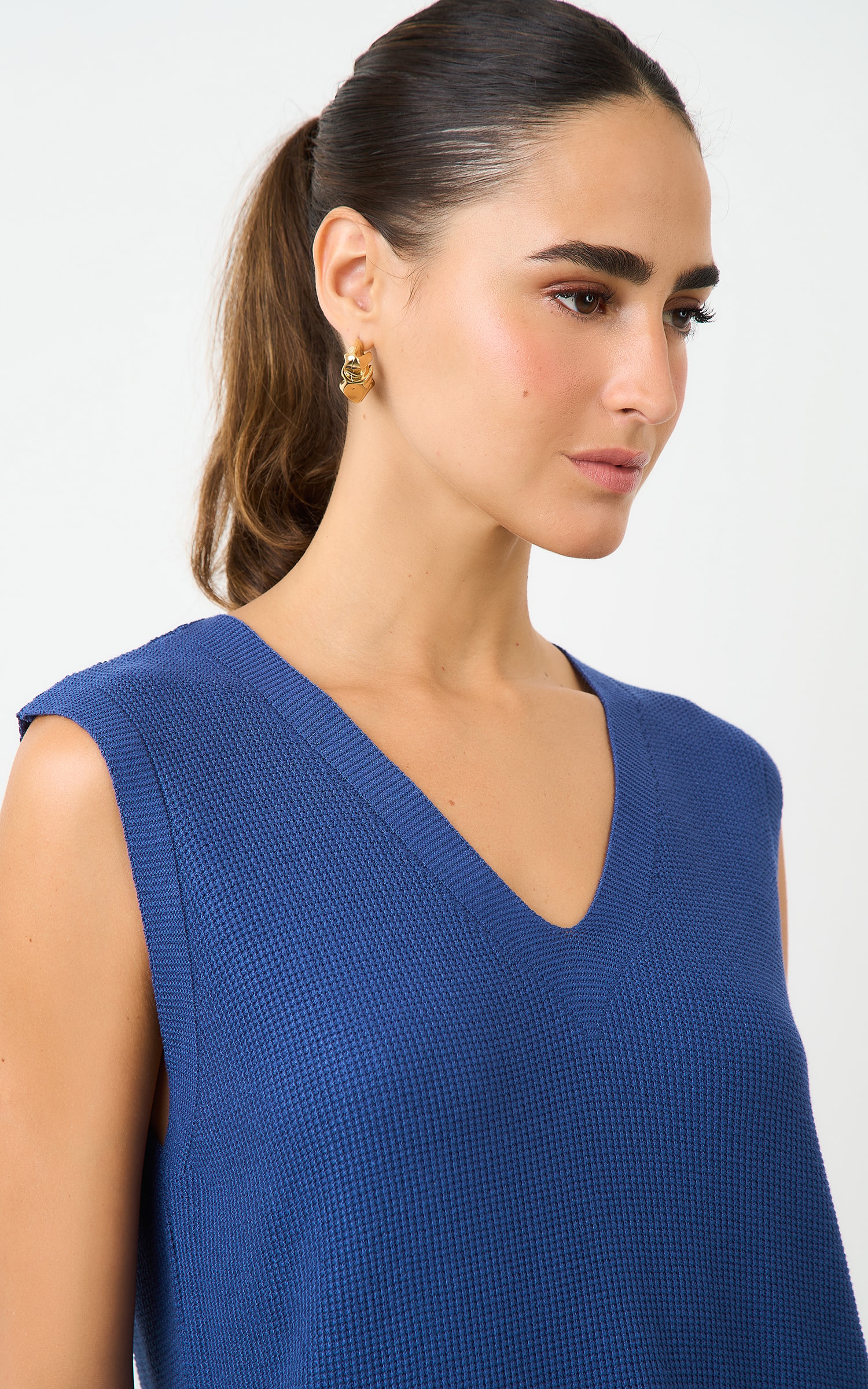 Blusa Tricot Alongada Piquet Cobalto