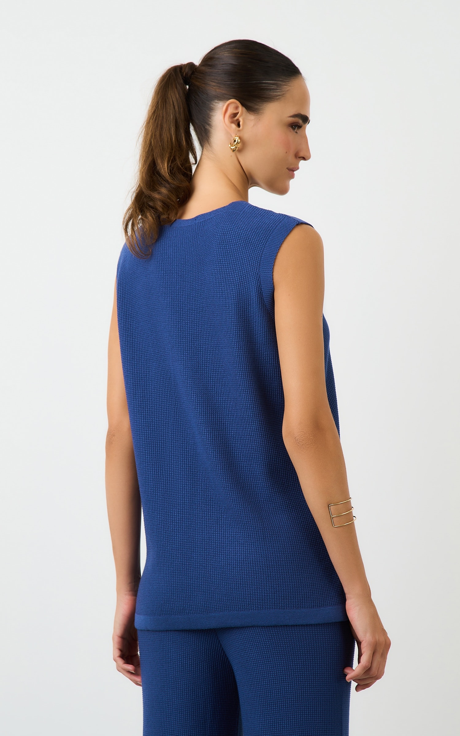 Blusa Tricot Alongada Piquet Cobalto