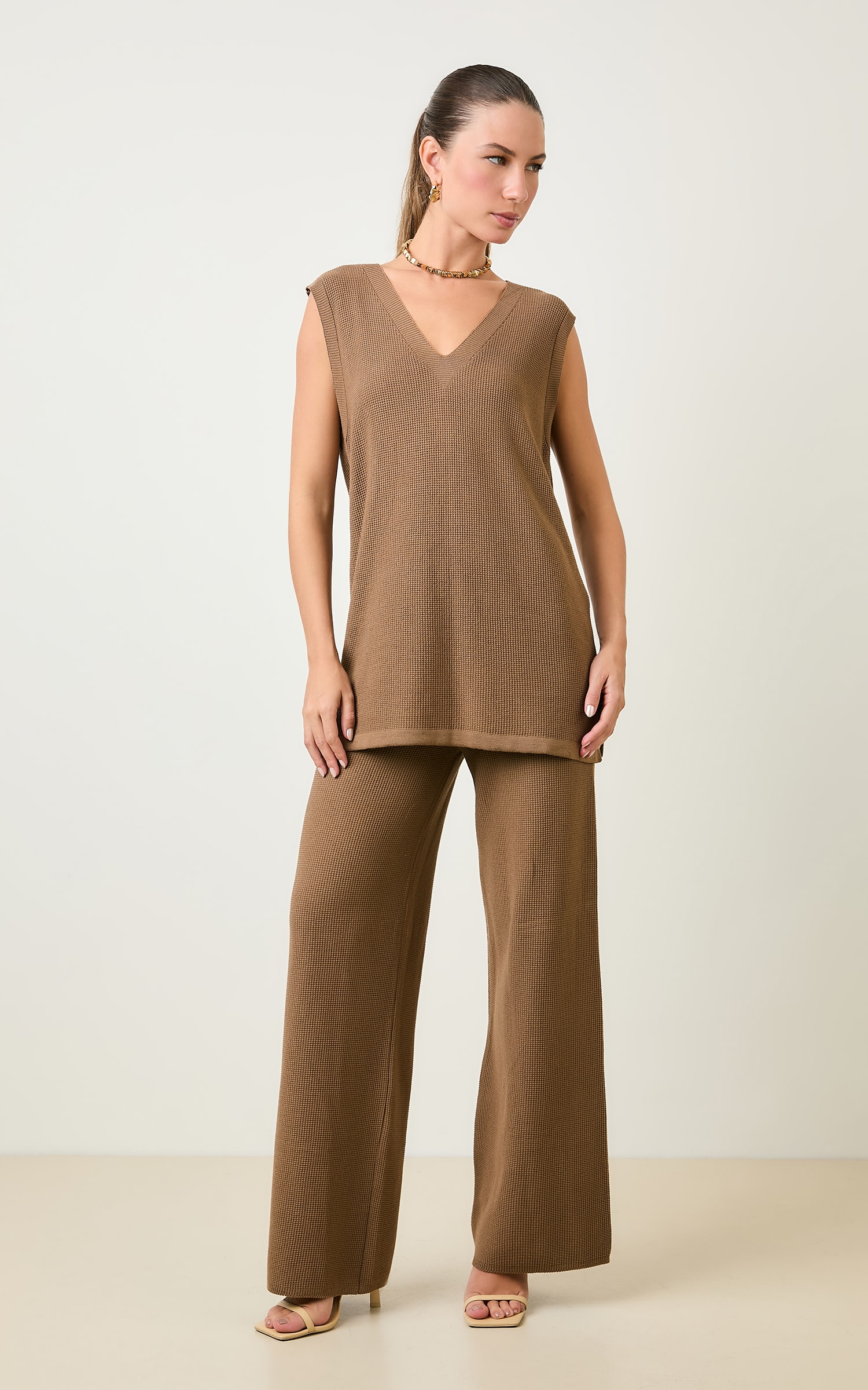 Blusa Tricot Alongada Piquet Fendi