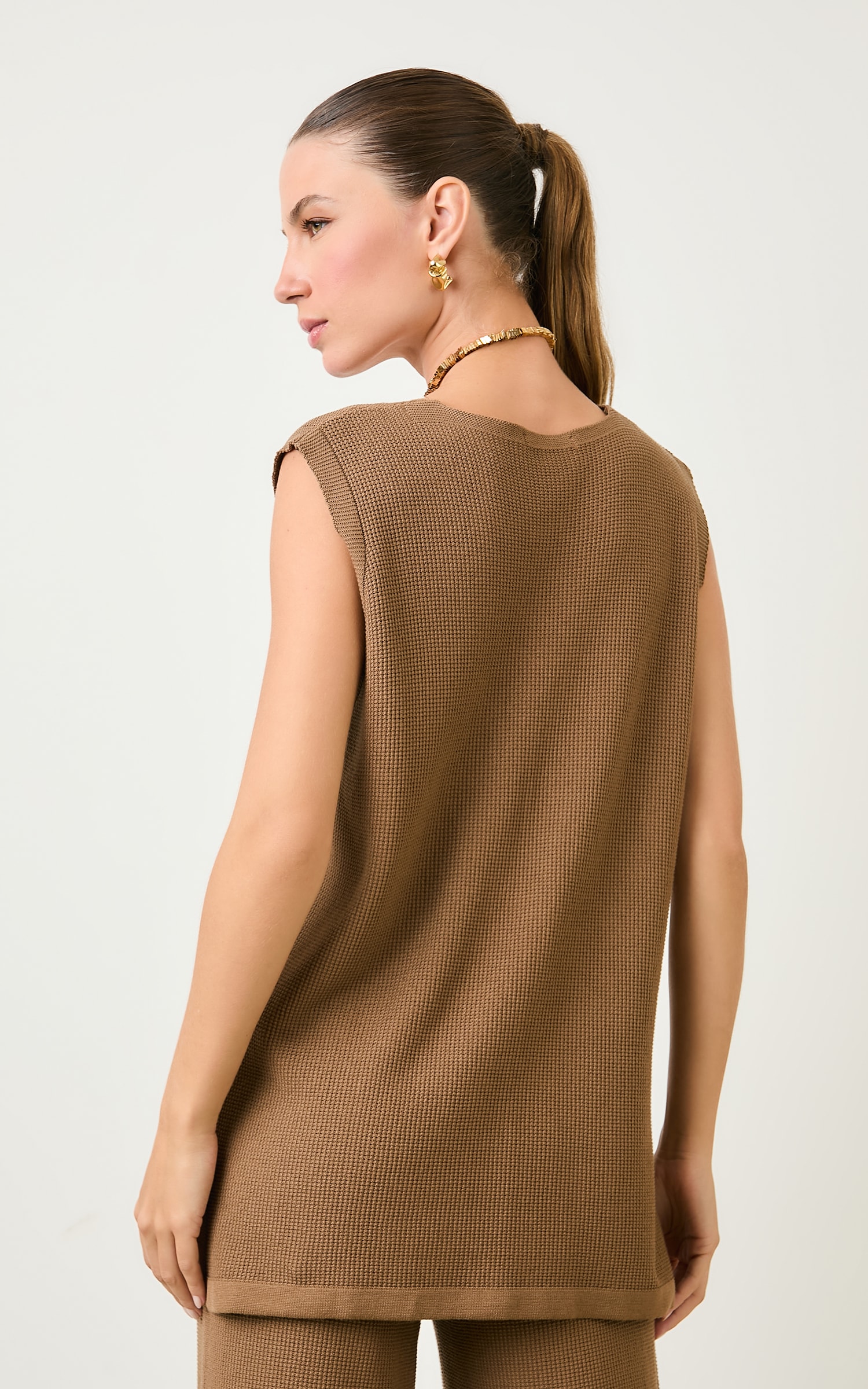 Blusa Tricot Alongada Piquet Fendi