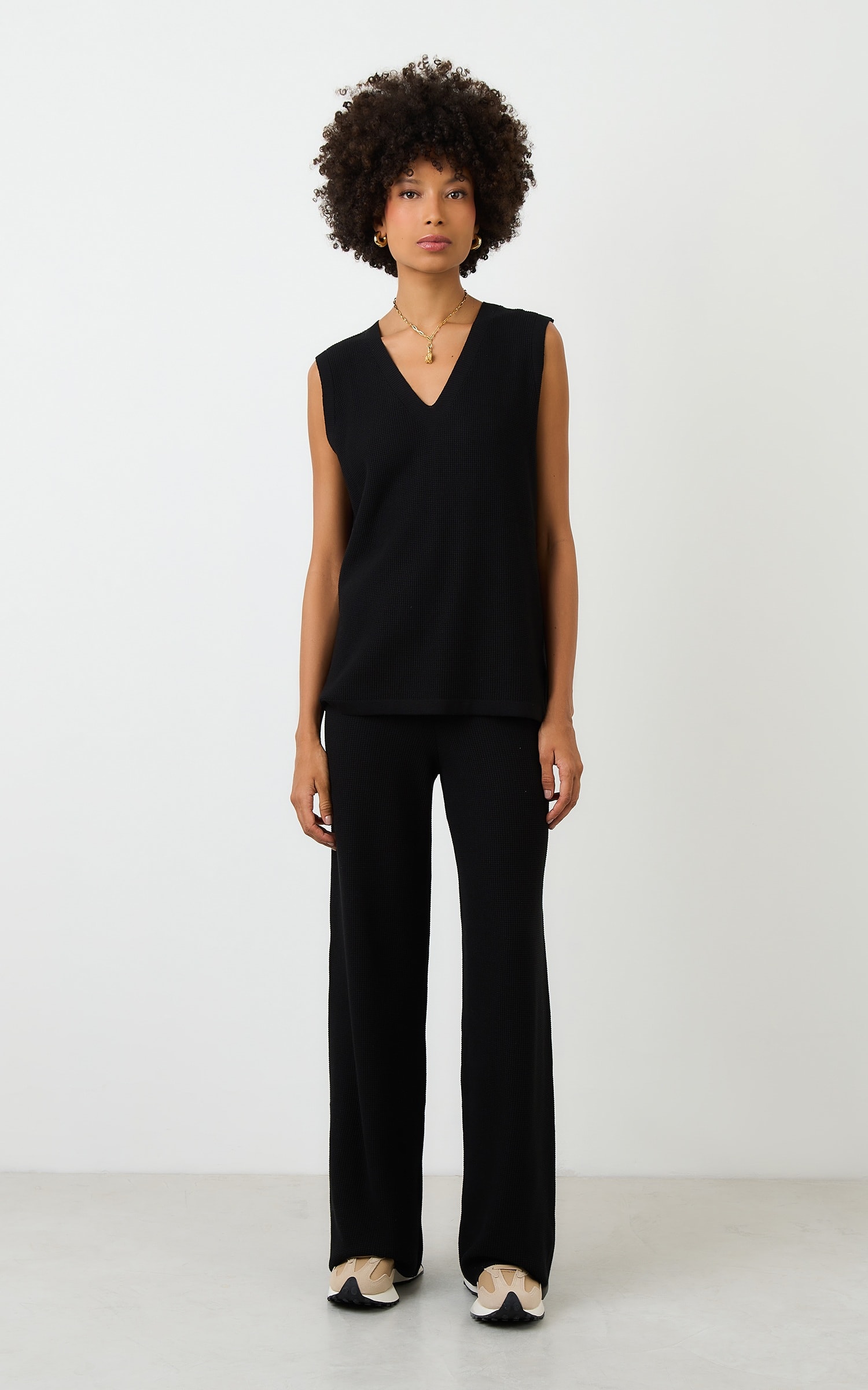 Blusa Tricot Alongada Piquet Preto