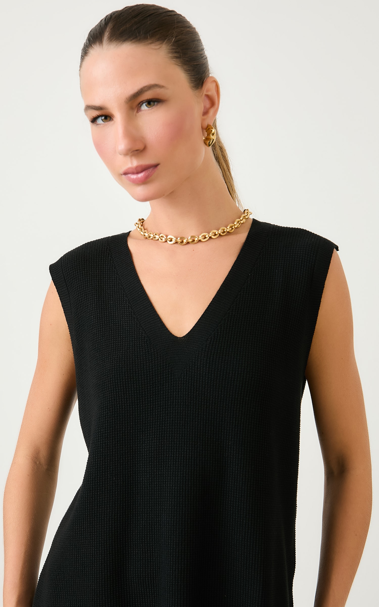 Blusa Tricot Alongada Piquet Preto