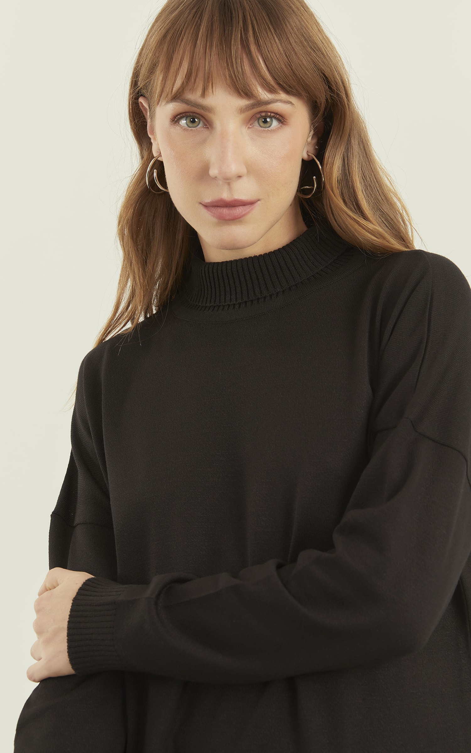 Blusa Tricot Alongada Preto