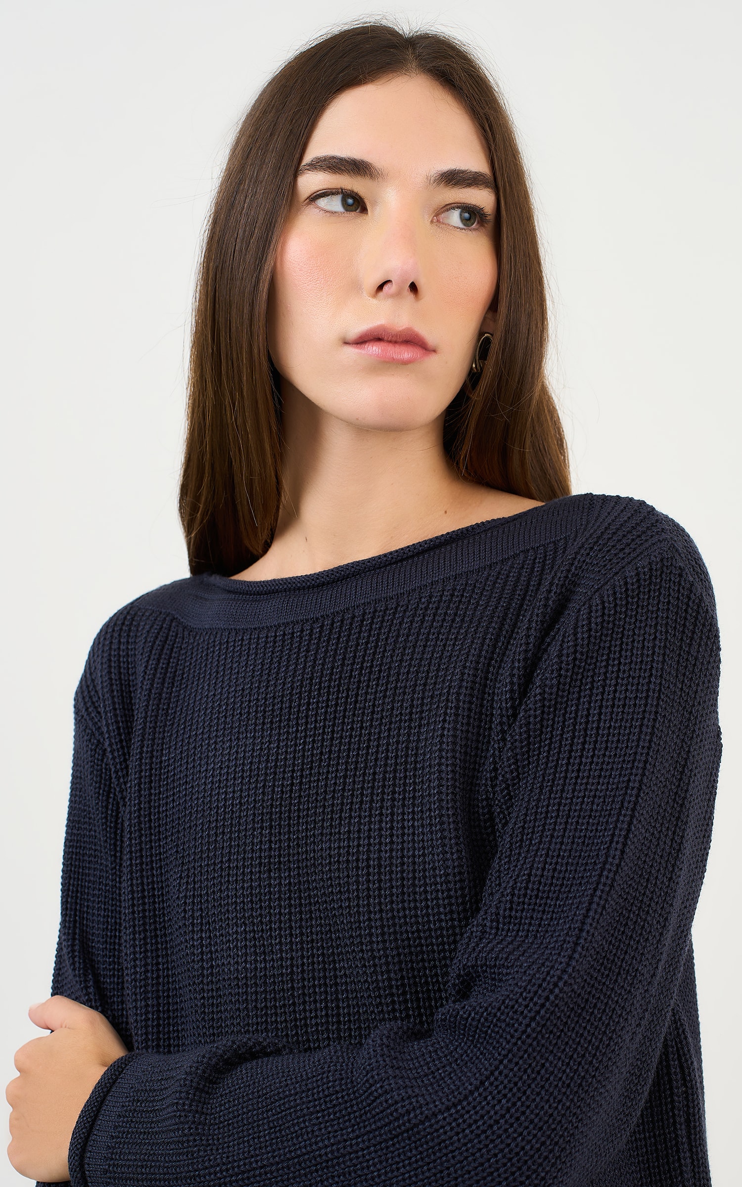 Blusa Tricot Básico Manga Longa Marinho
