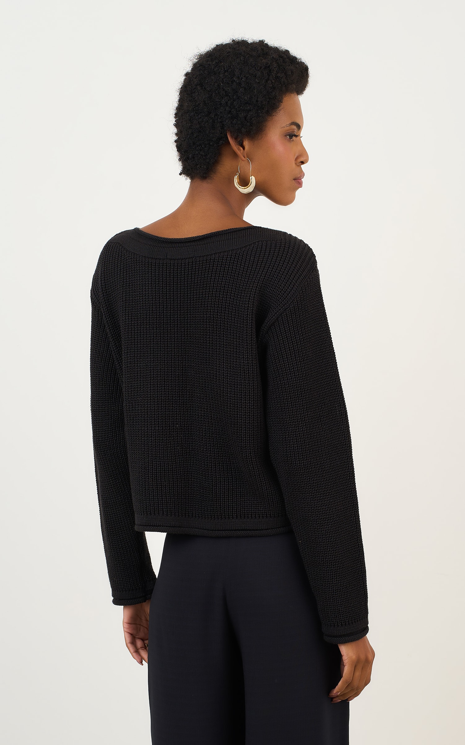 Blusa Tricot Básico Manga Longa Preto