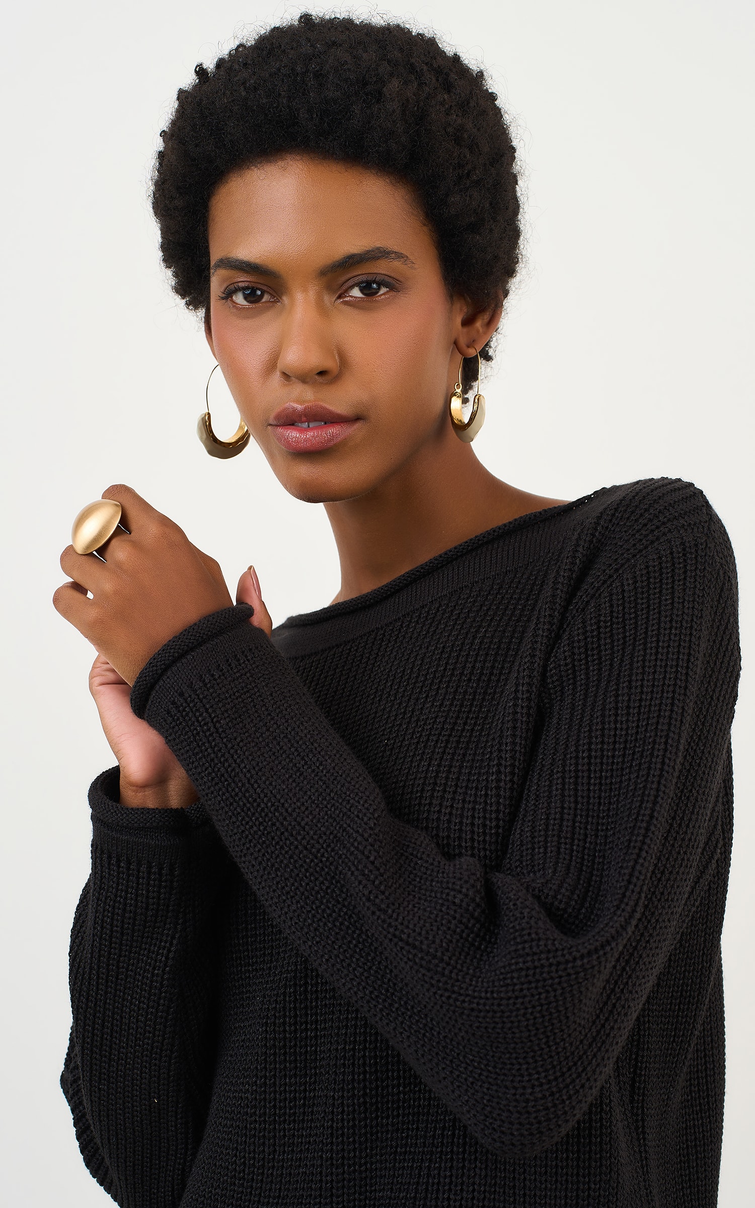 Blusa Tricot Básico Manga Longa Preto