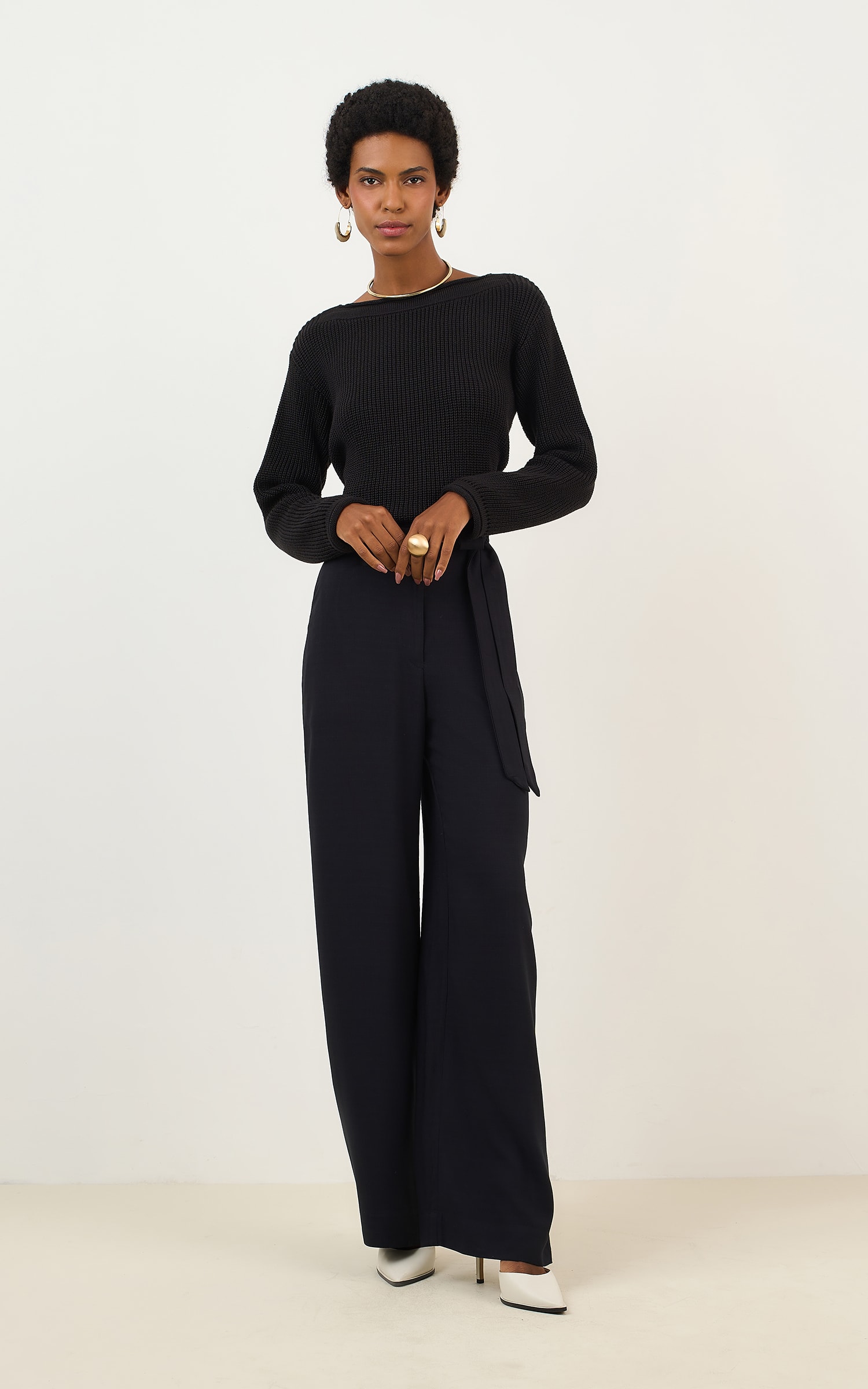 Blusa Tricot Básico Manga Longa Preto