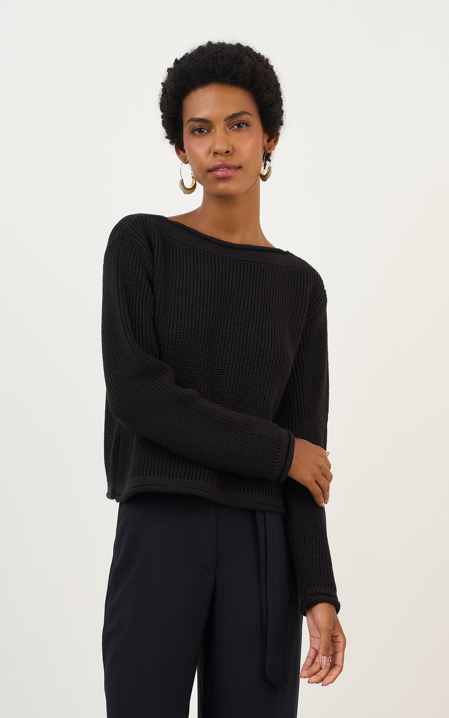 Blusa Tricot Básico Manga Longa Preto