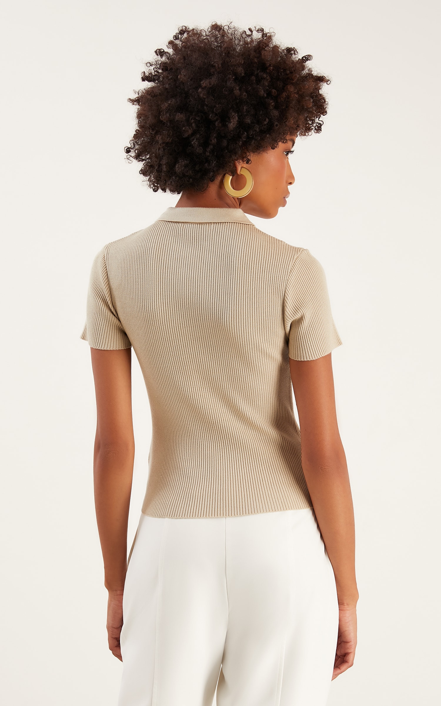 Blusa Tricot Botões Polo Pérola