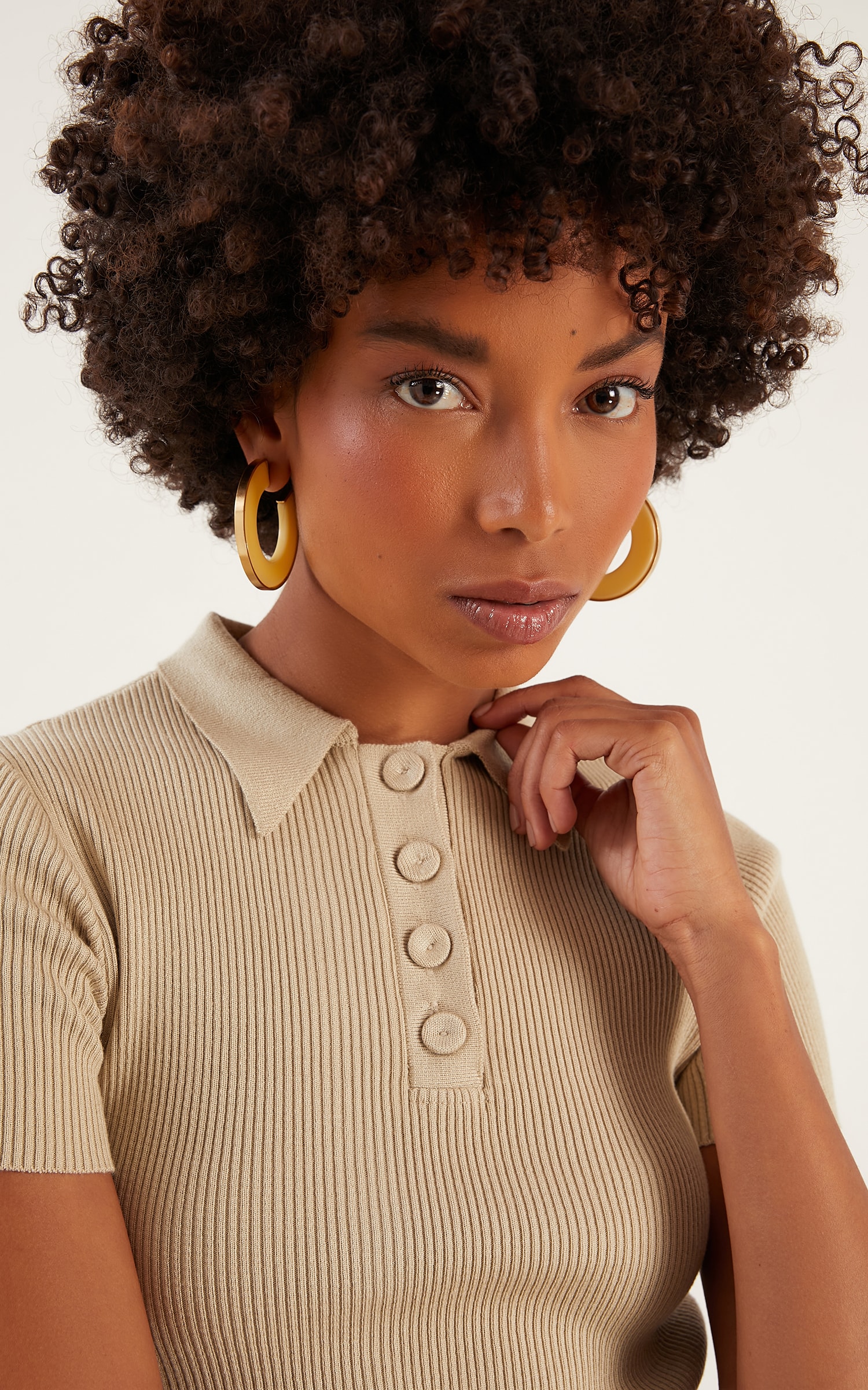 Blusa Tricot Botões Polo Pérola