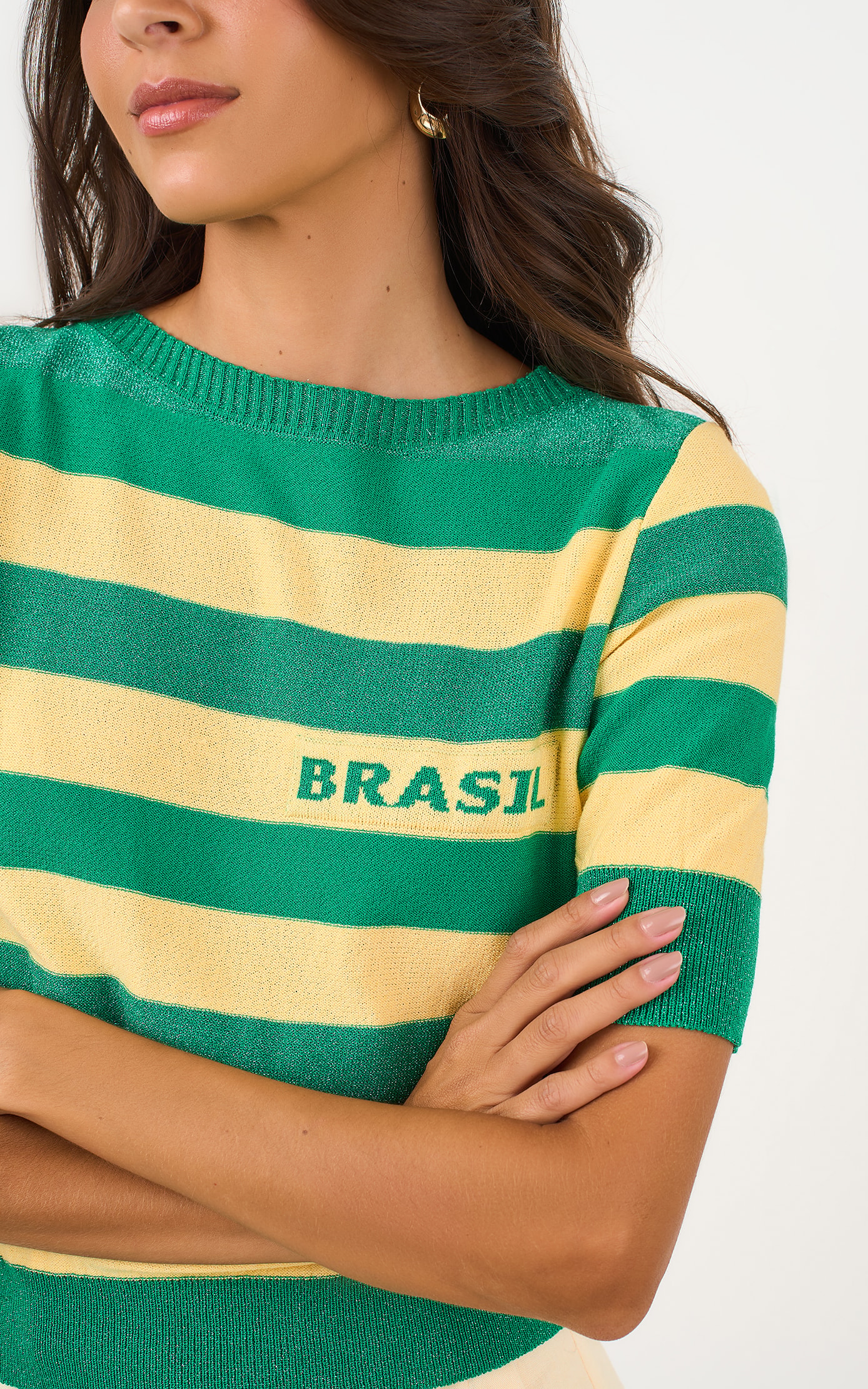 Blusa Tricot Brasil Lurex Verde/Amarelo
