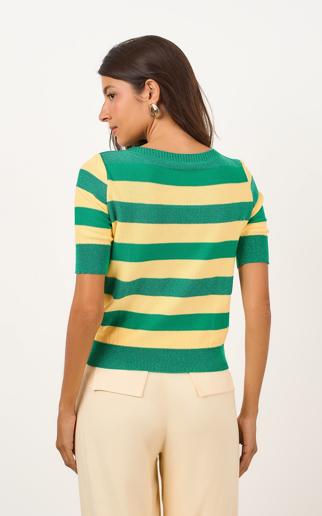 Blusa Tricot Brasil Lurex Verde/Amarelo
