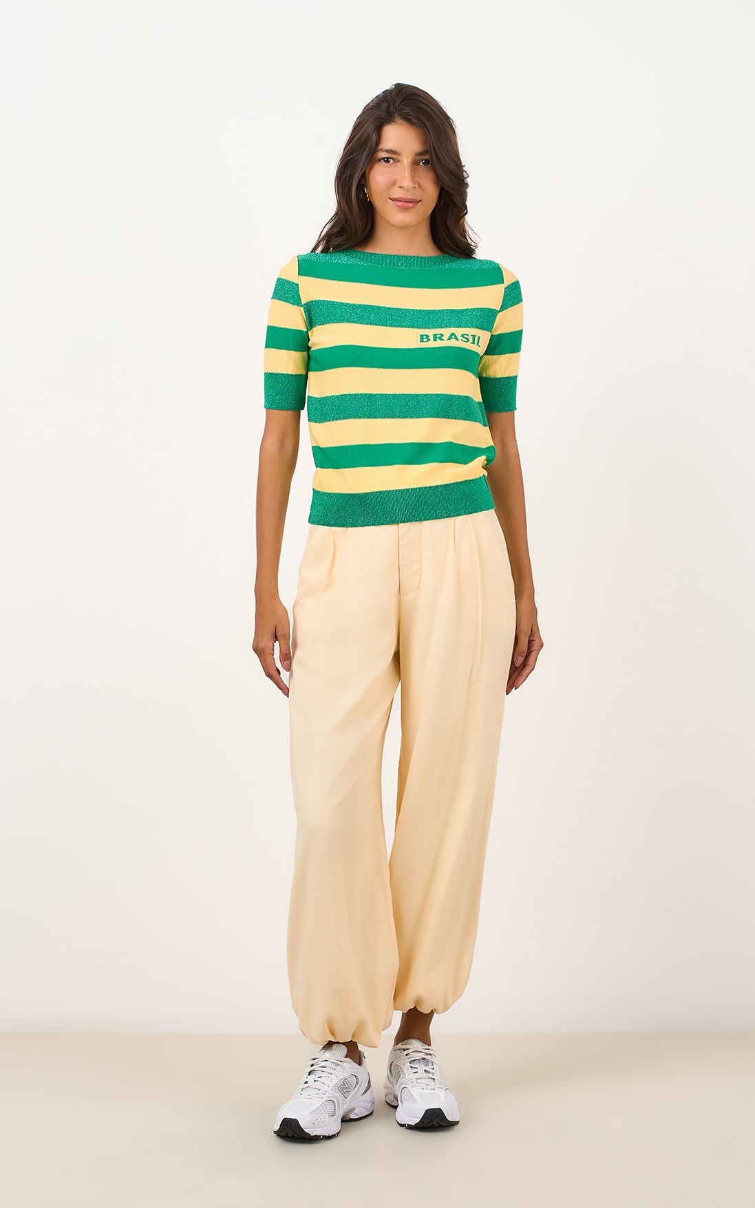 Blusa Tricot Brasil Lurex Verde/Amarelo
