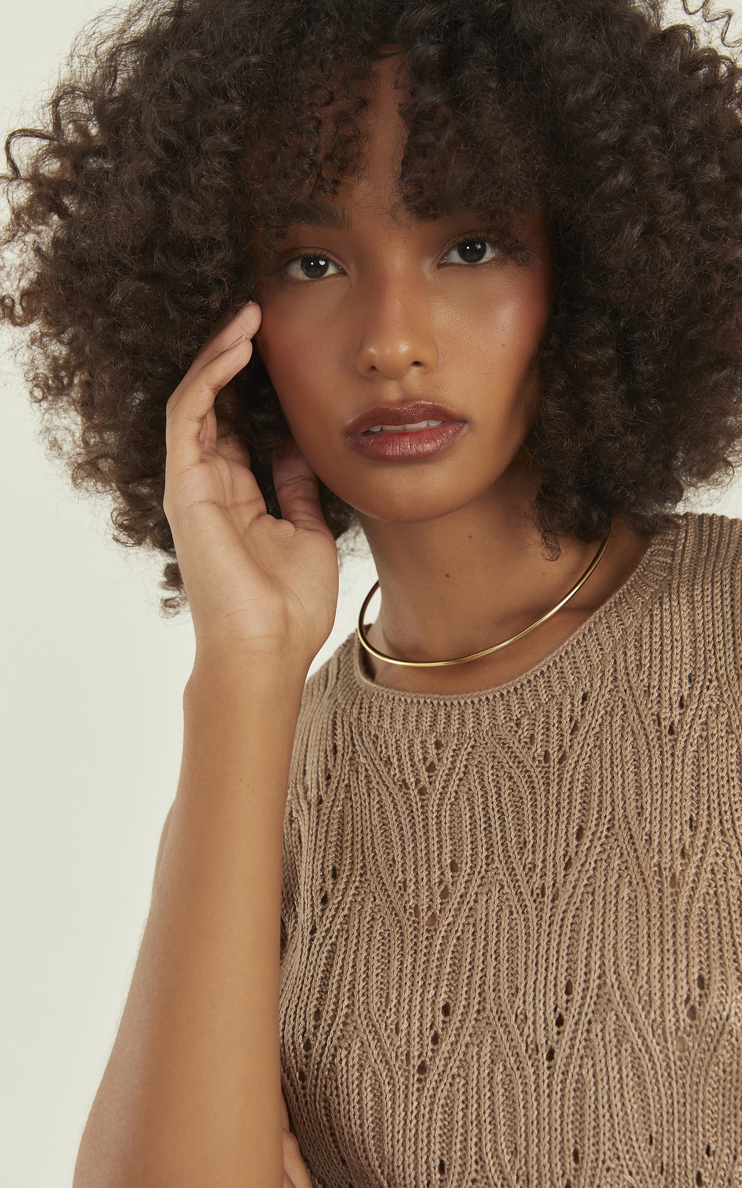 Blusa Tricot Brilhante Areia