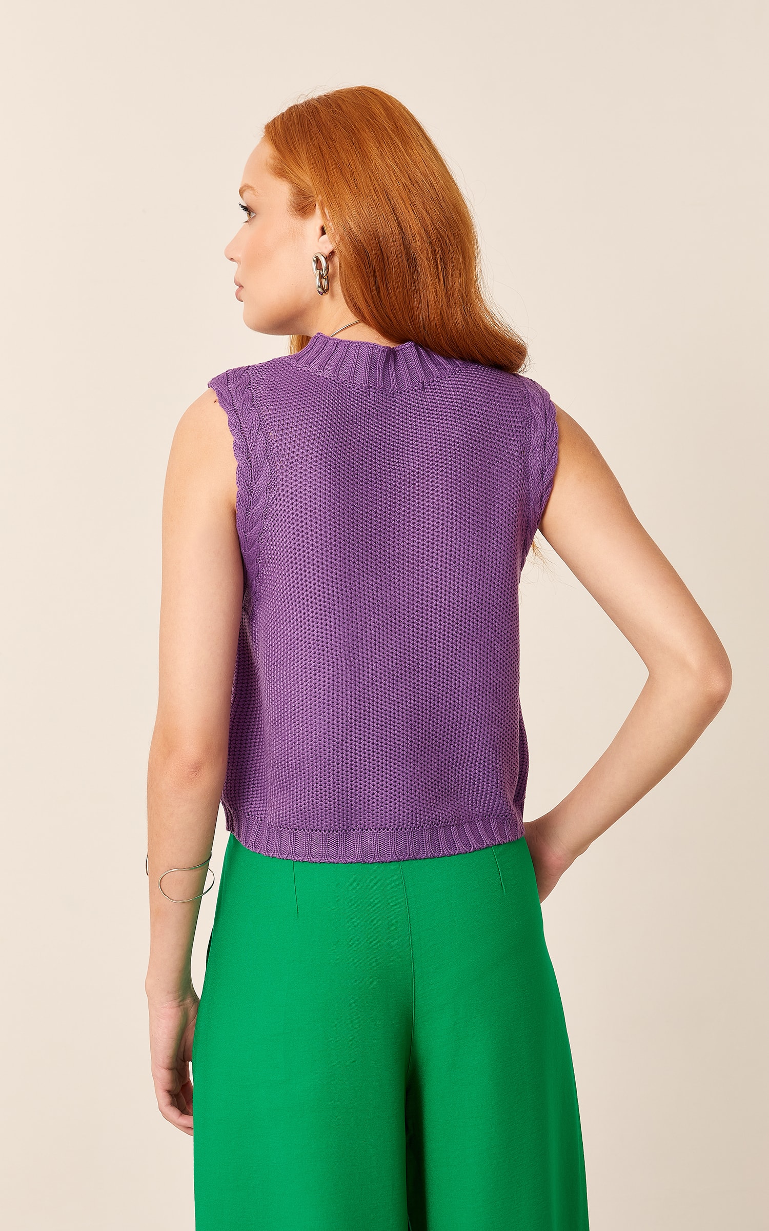 Blusa Tricot Cava Trançada Uva