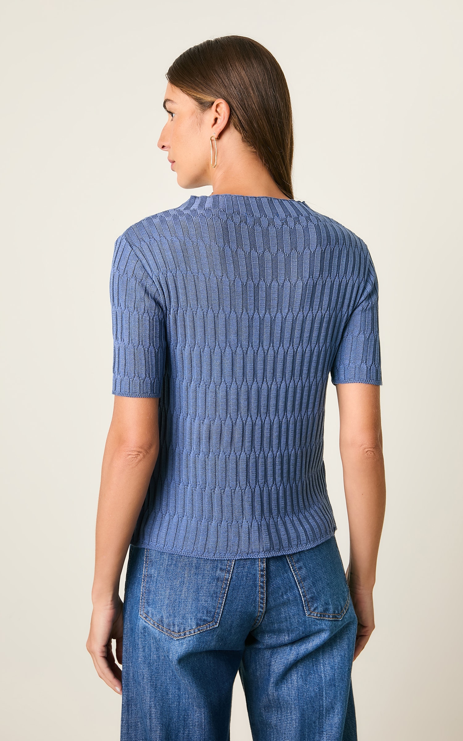 Blusa Tricot Colmeia Azul Denim