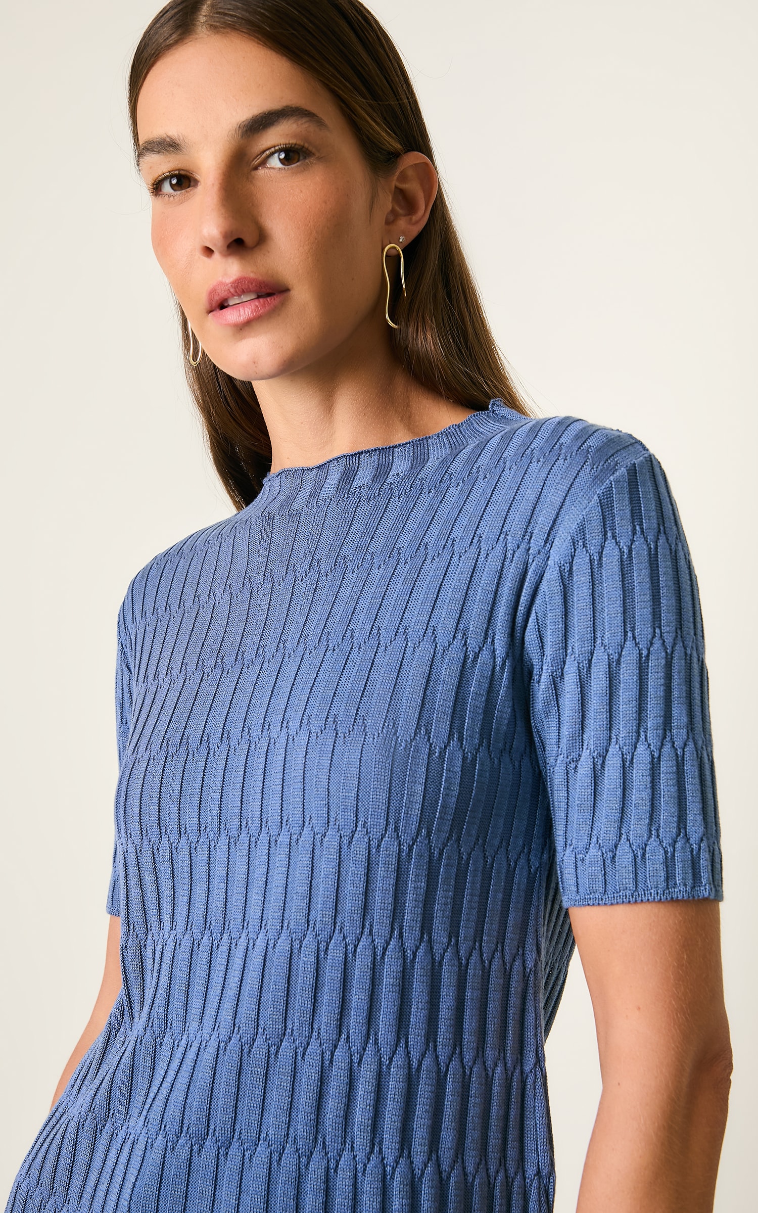 Blusa Tricot Colmeia Azul Denim
