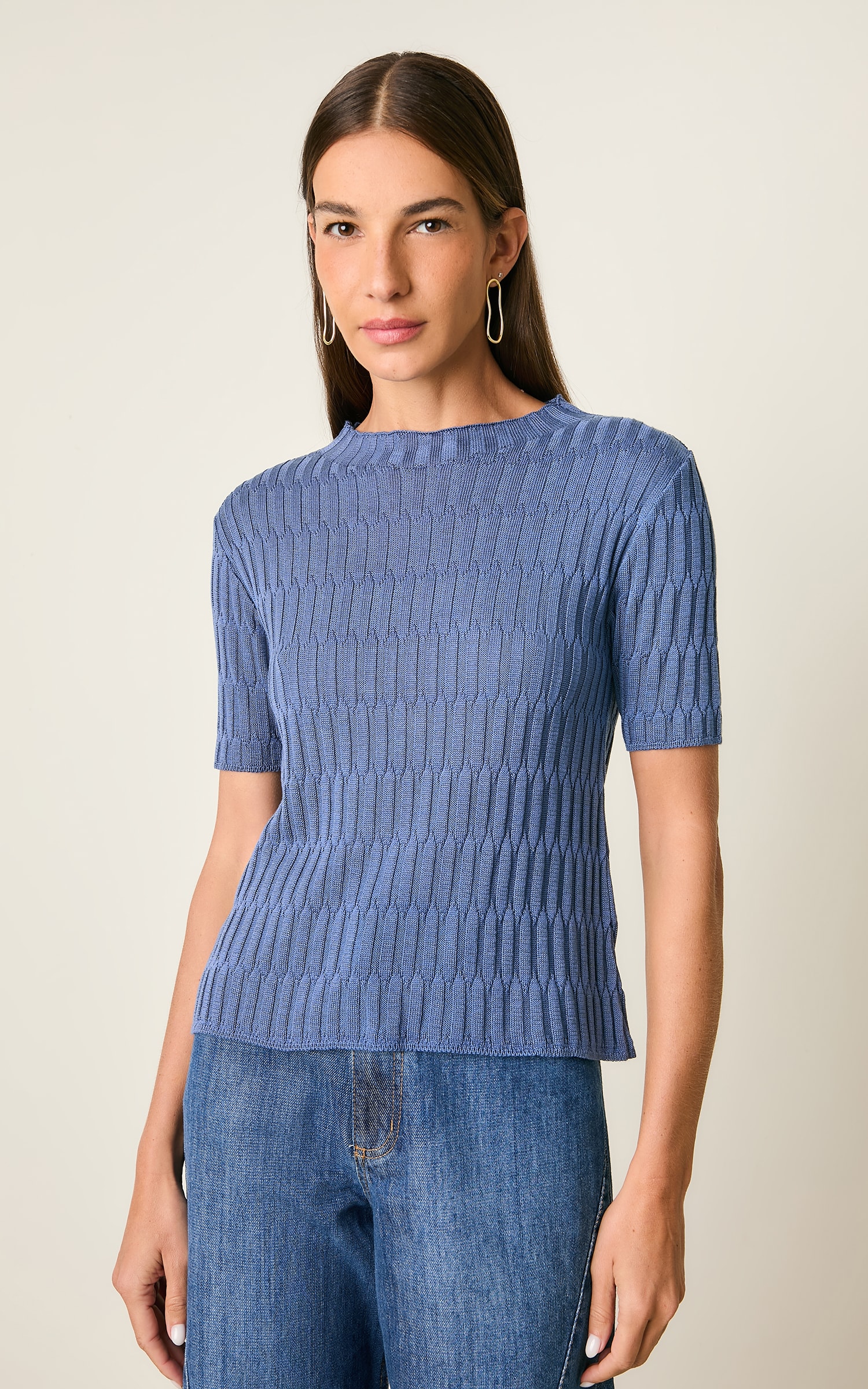 Blusa Tricot Colmeia Azul Denim
