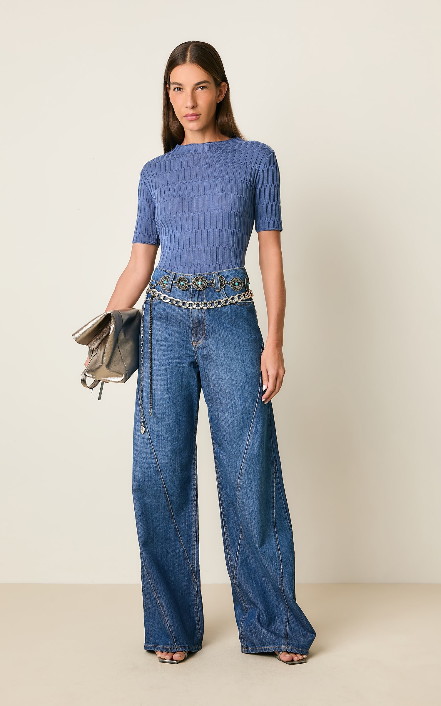 Blusa Tricot Colmeia Azul Denim