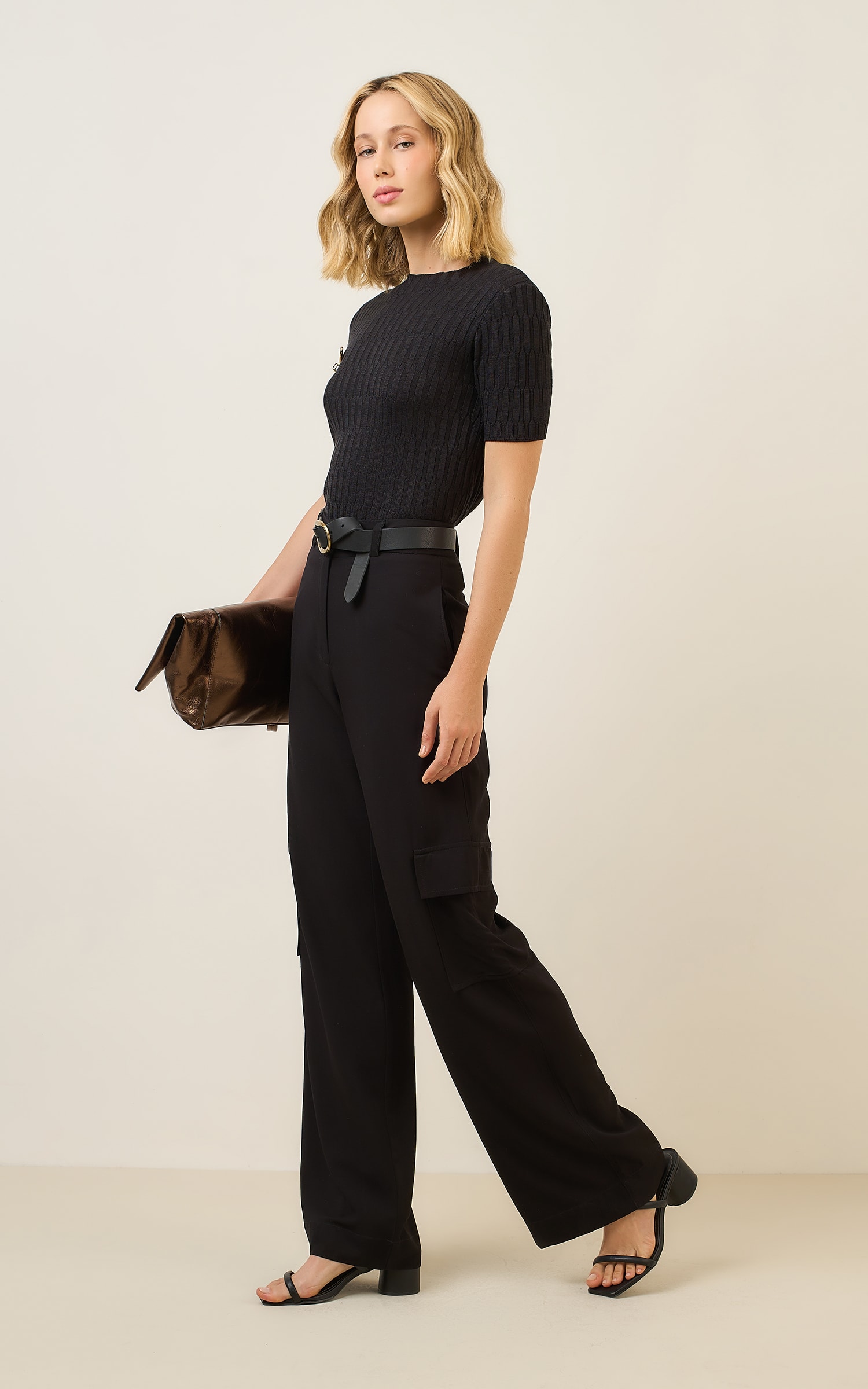Blusa Tricot Colmeia Preto