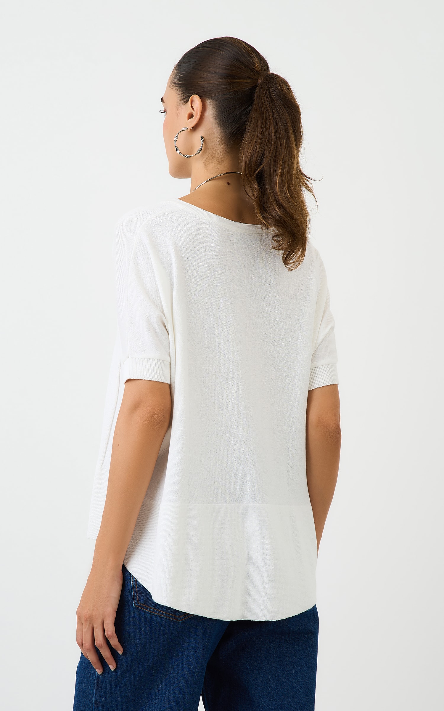 Blusa Tricot Decote v Ampla Off White