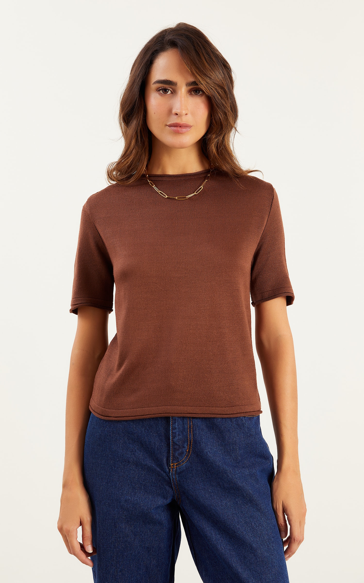 Blusa Tricot Detalhe a Fio Chocolate