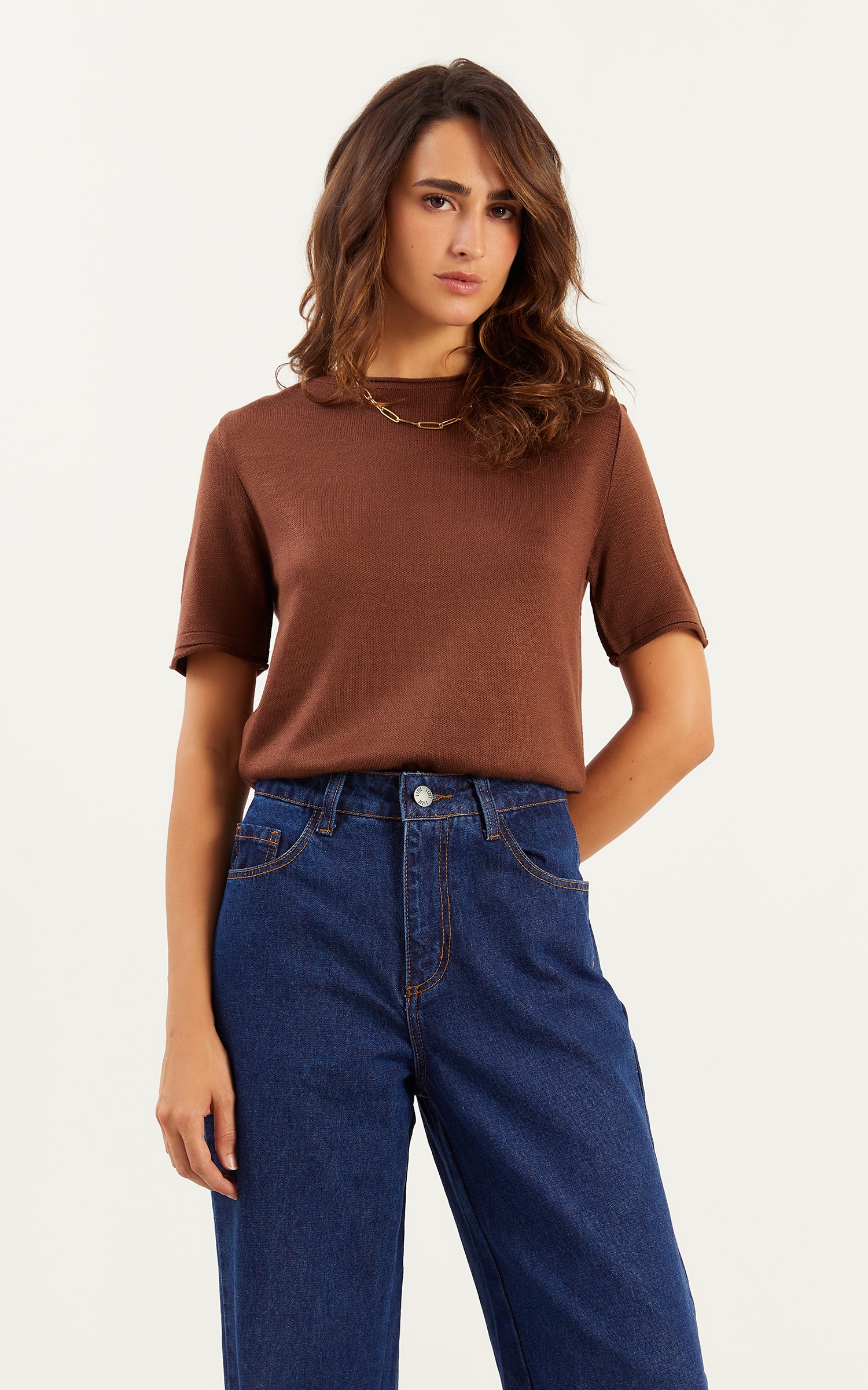 Blusa Tricot Detalhe a Fio Chocolate