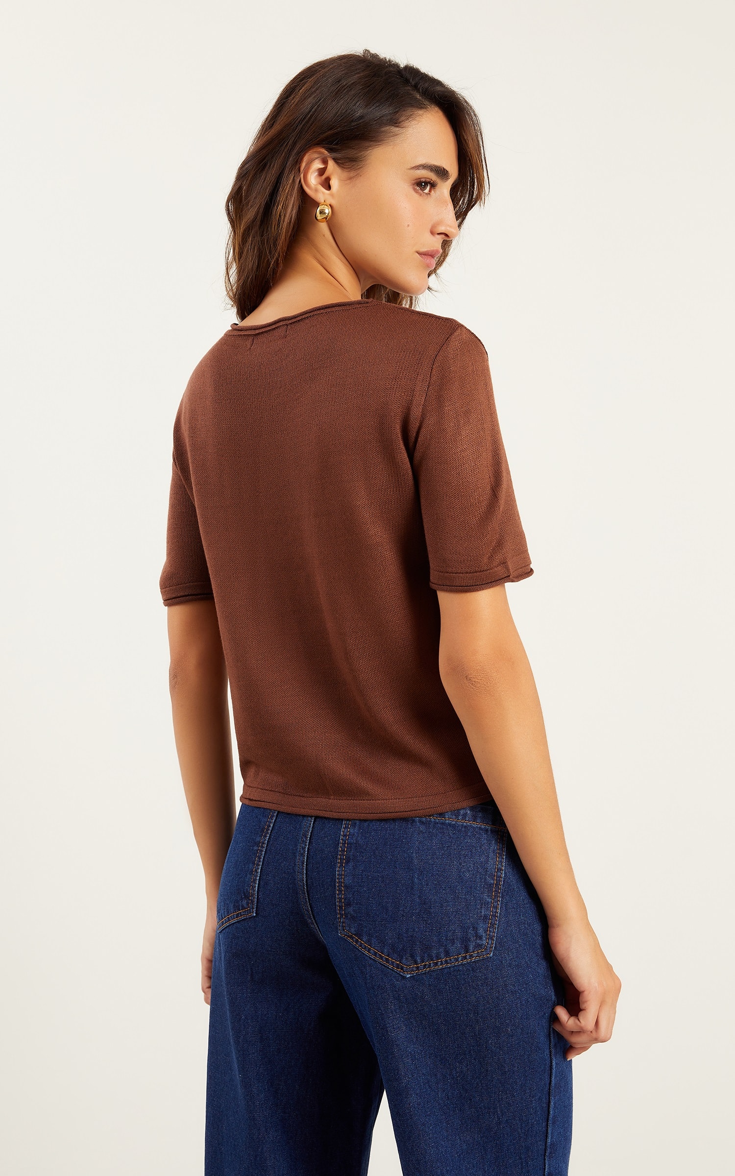 Blusa Tricot Detalhe a Fio Chocolate