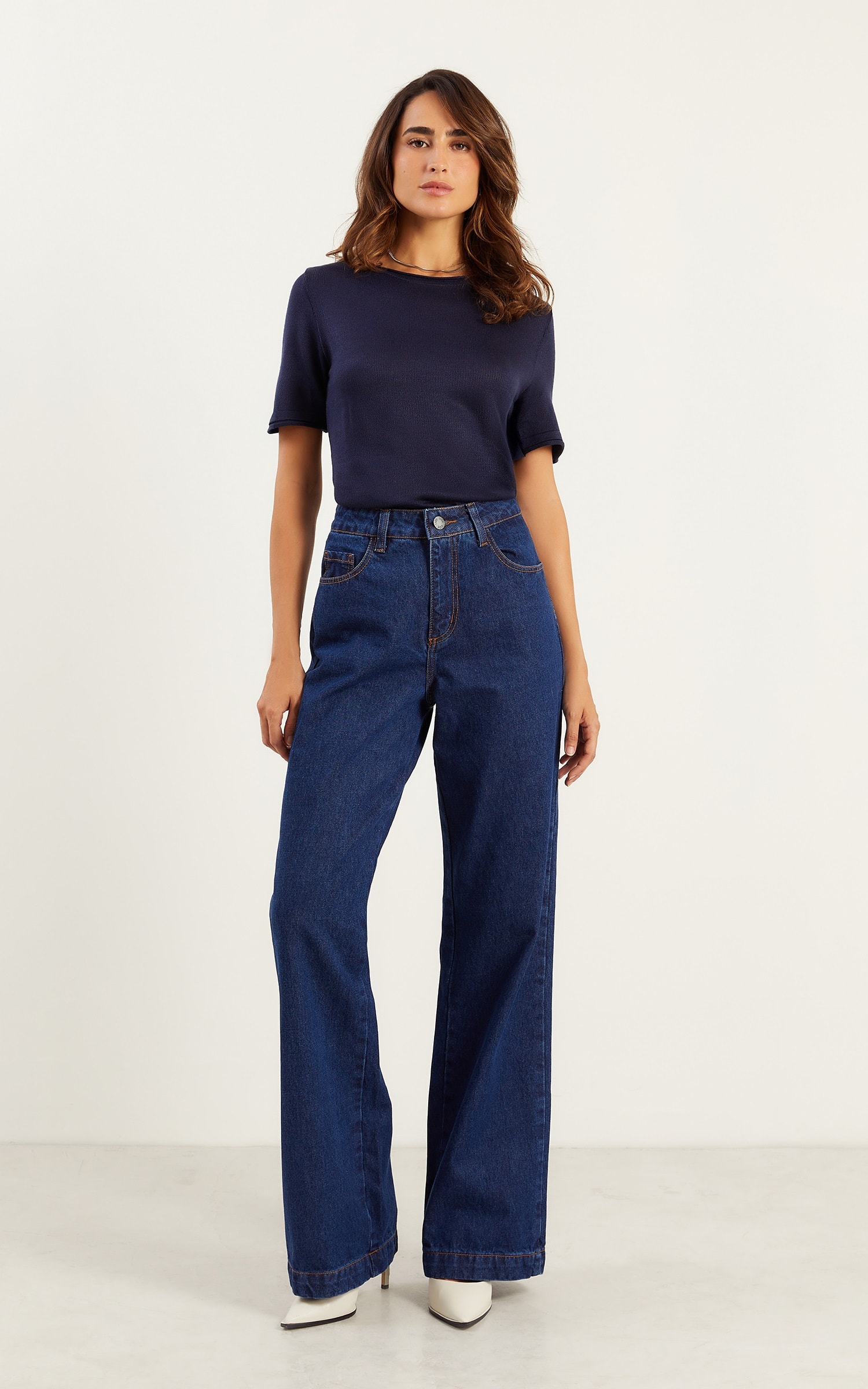 Blusa Tricot Detalhe a Fio Marinho