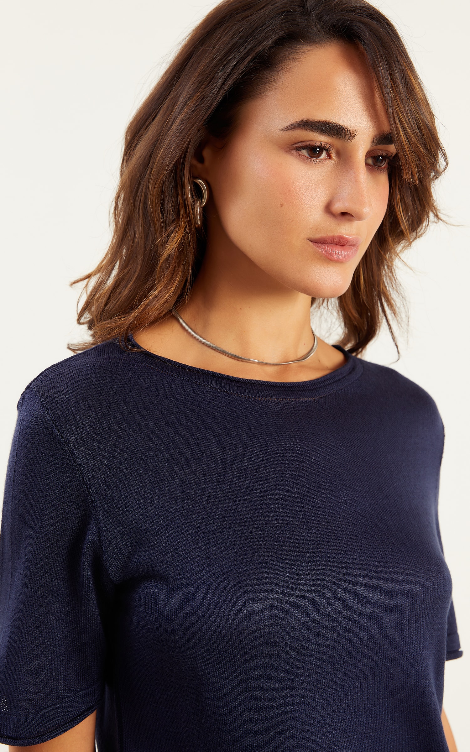 Blusa Tricot Detalhe a Fio Marinho