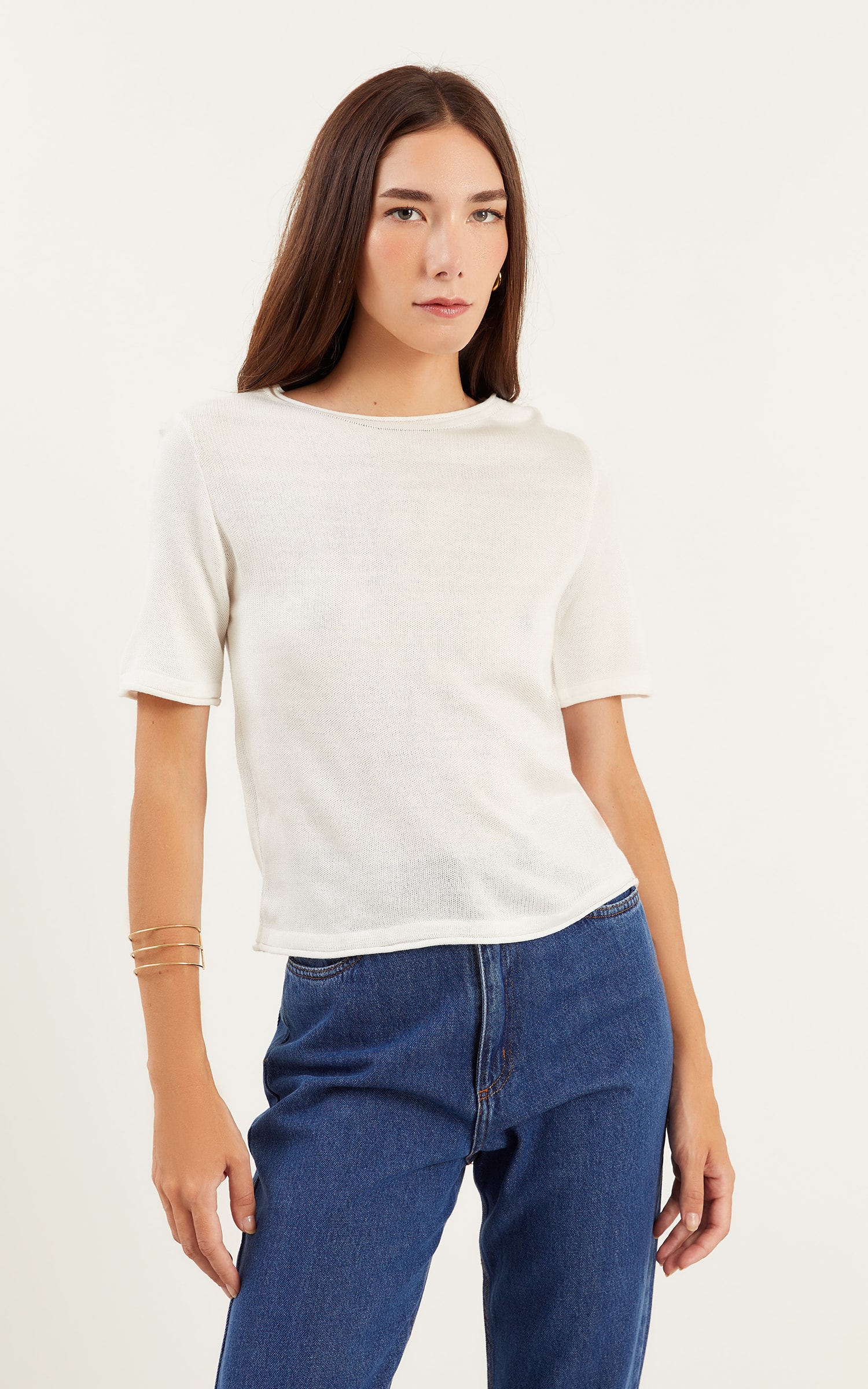 Blusa Tricot Detalhe a Fio Off White