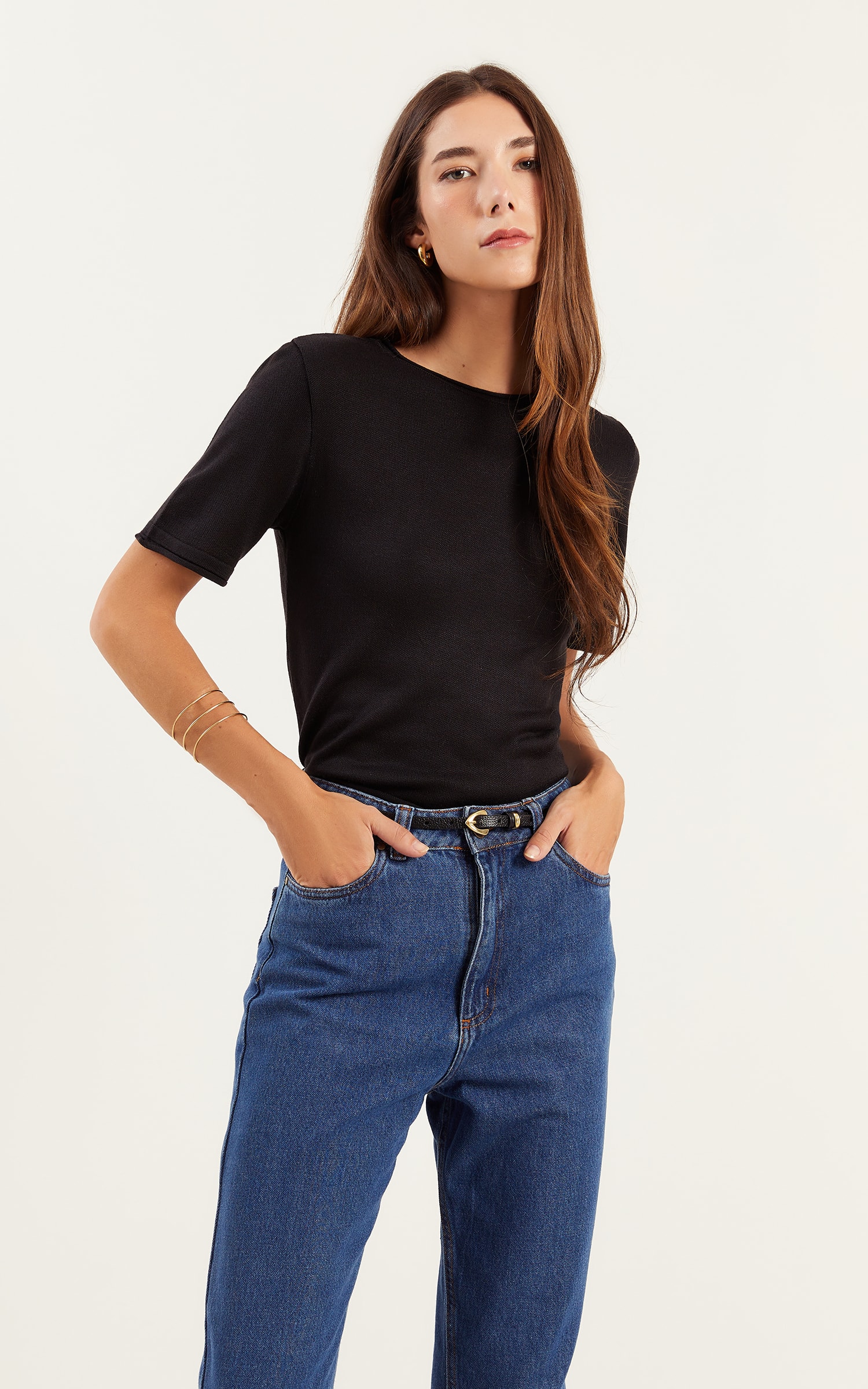 Blusa Tricot Detalhe a Fio Preto