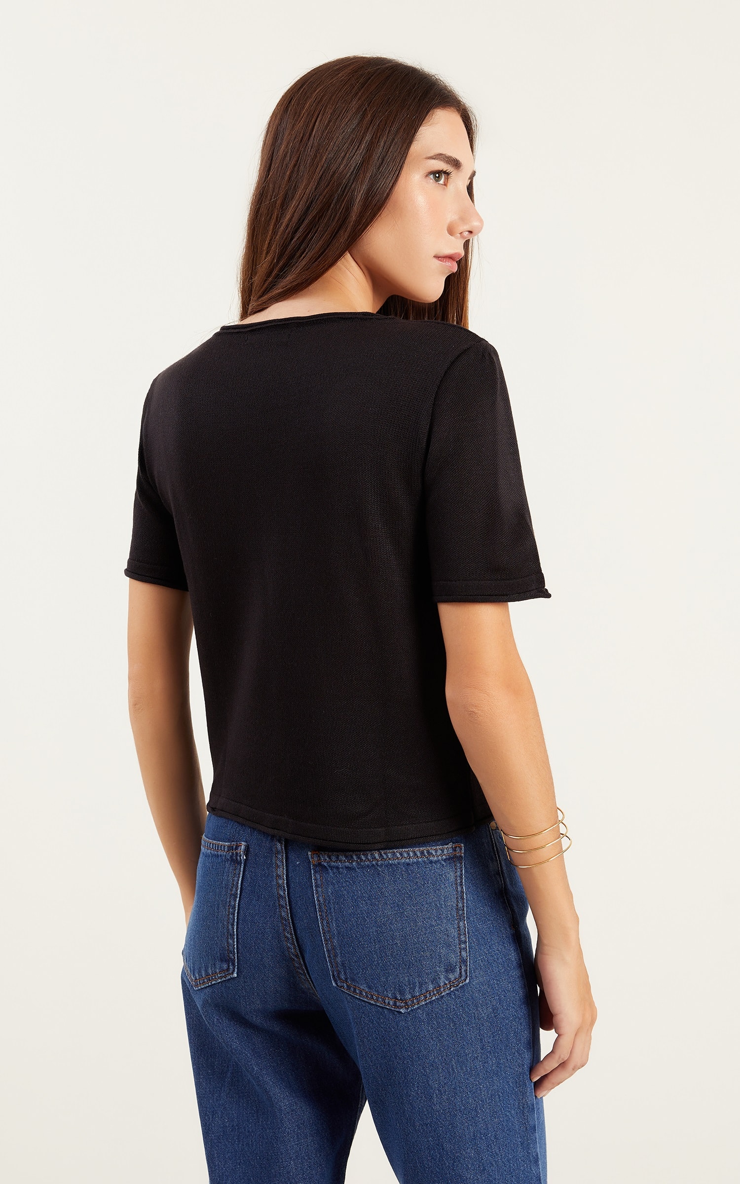 Blusa Tricot Detalhe a Fio Preto