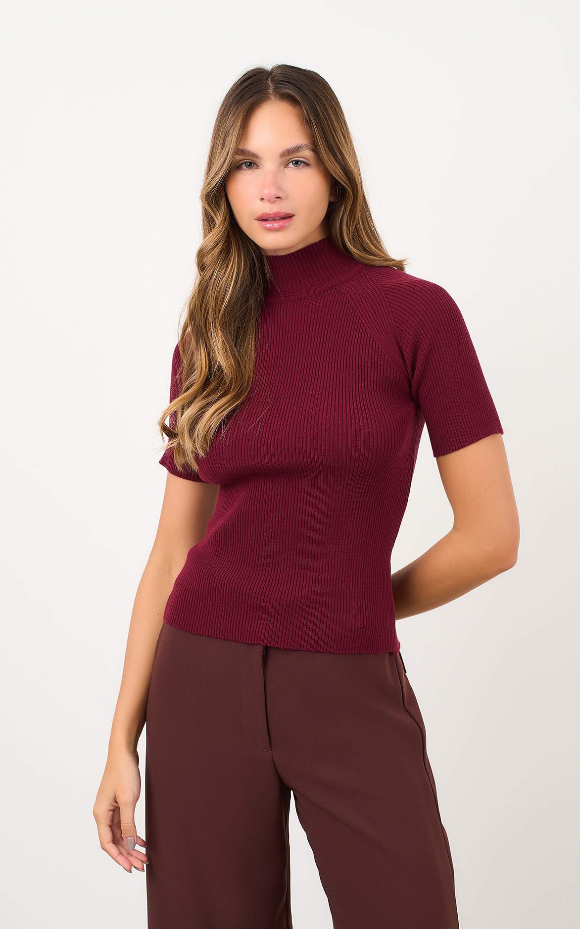 Blusa Tricot Gola Burgundy
