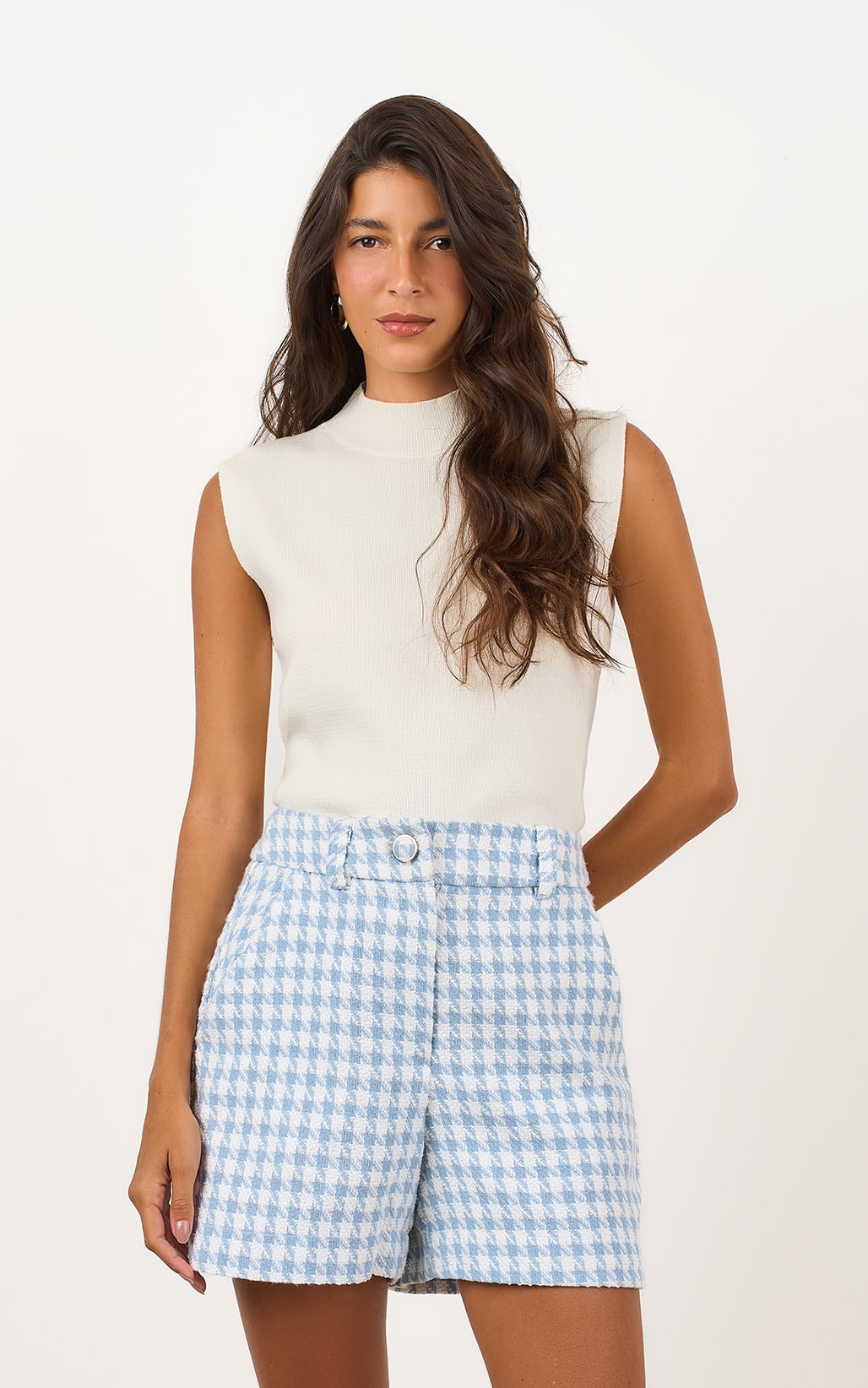 Blusa Tricot Gola Canelada Off White