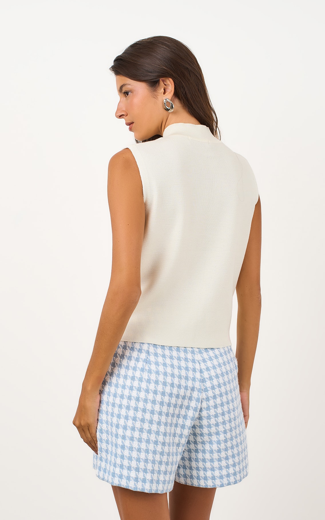 Blusa Tricot Gola Canelada Off White
