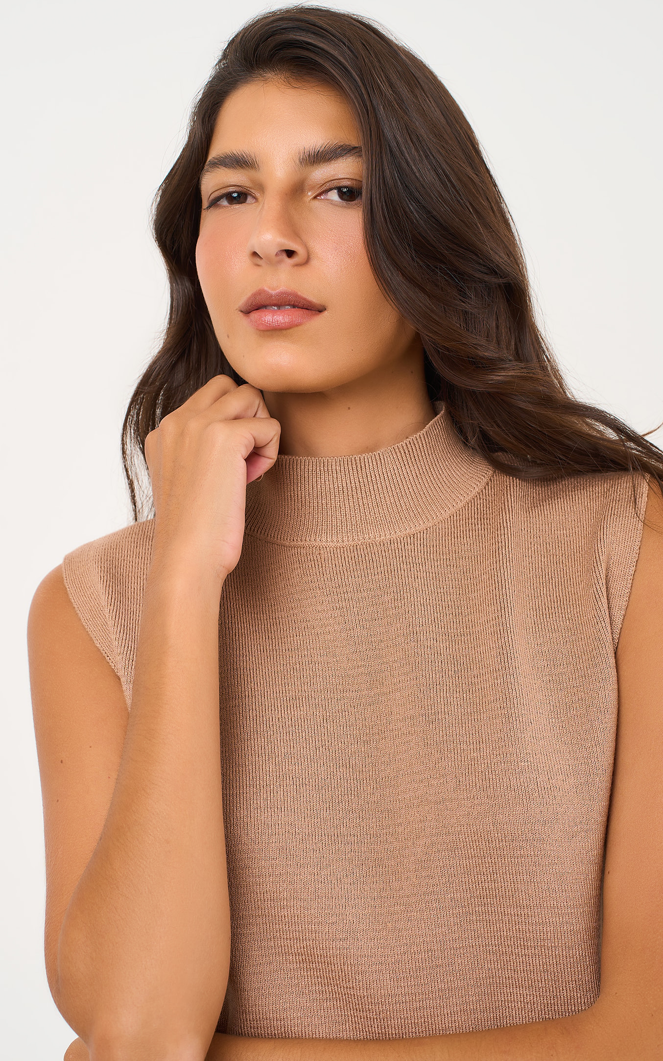 Blusa Tricot Gola Canelada Palha