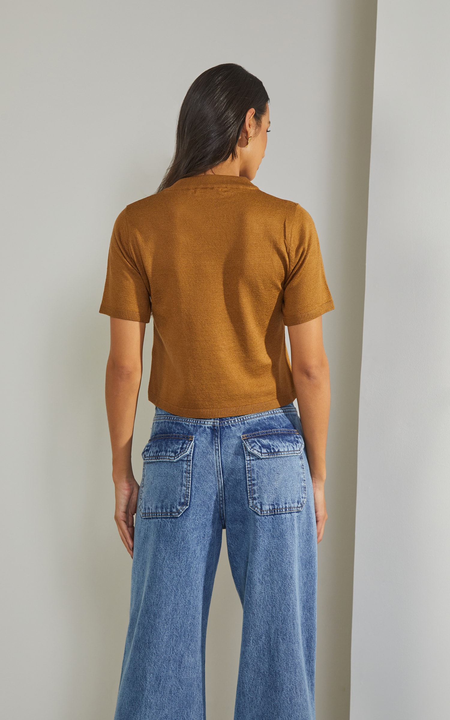 Blusa Tricot Gola Caramelo