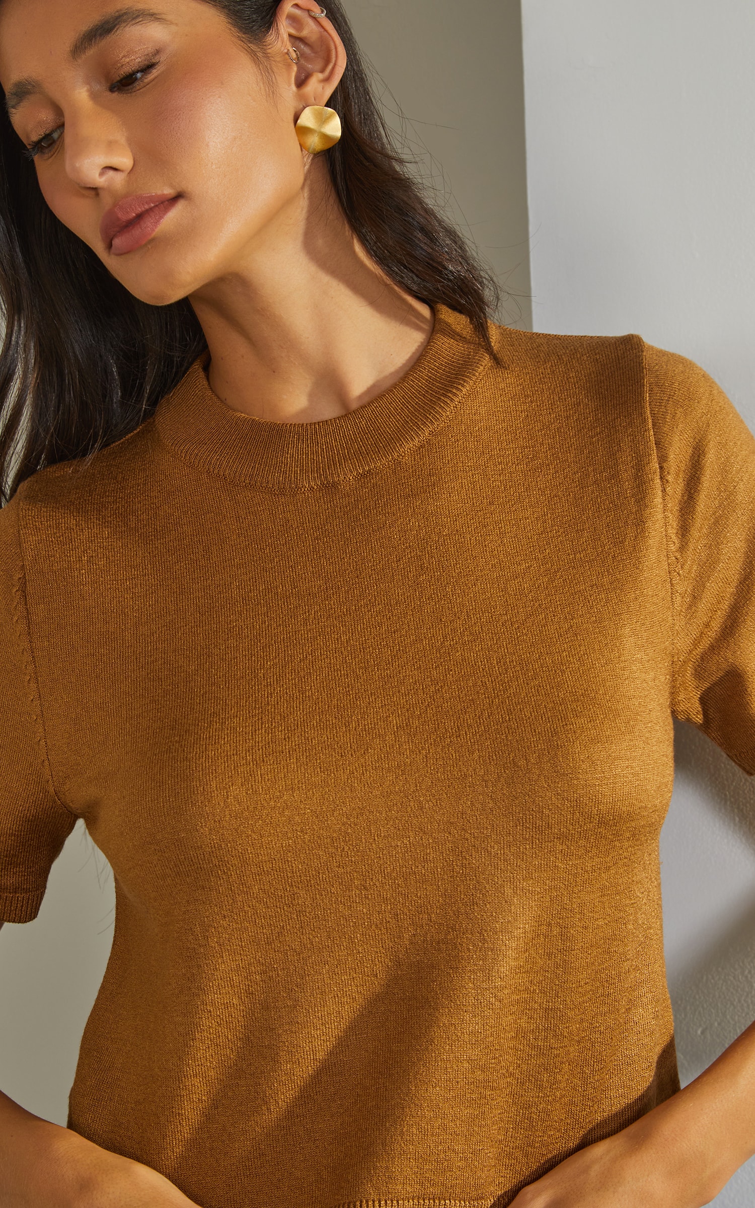 Blusa Tricot Gola Caramelo