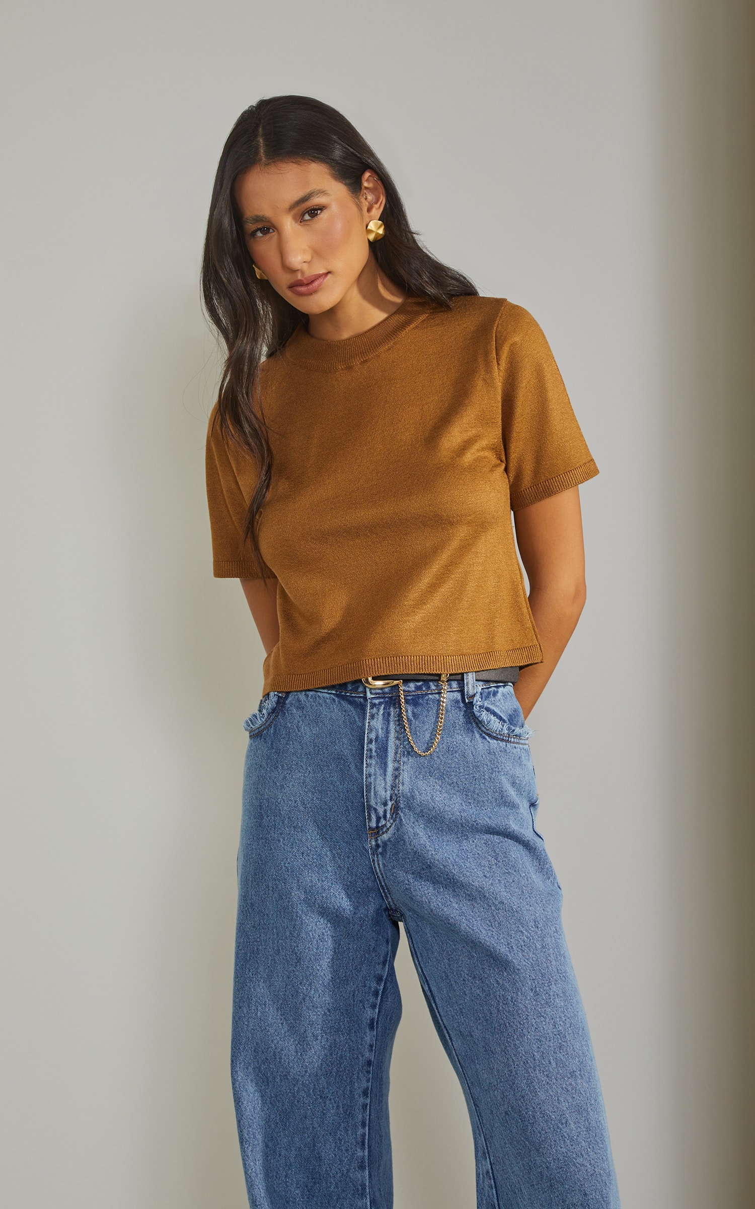 Blusa Tricot Gola Caramelo