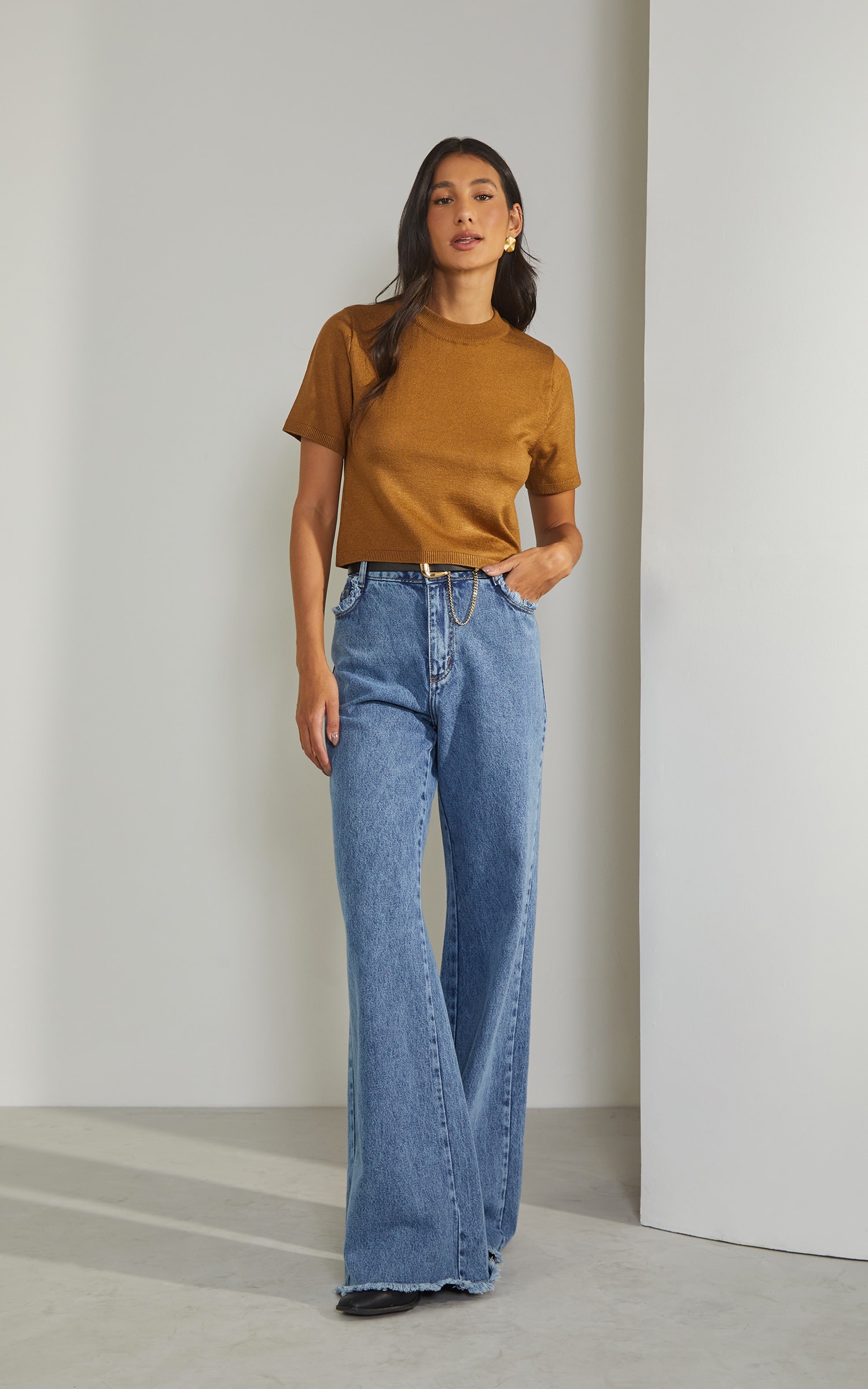 Blusa Tricot Gola Caramelo