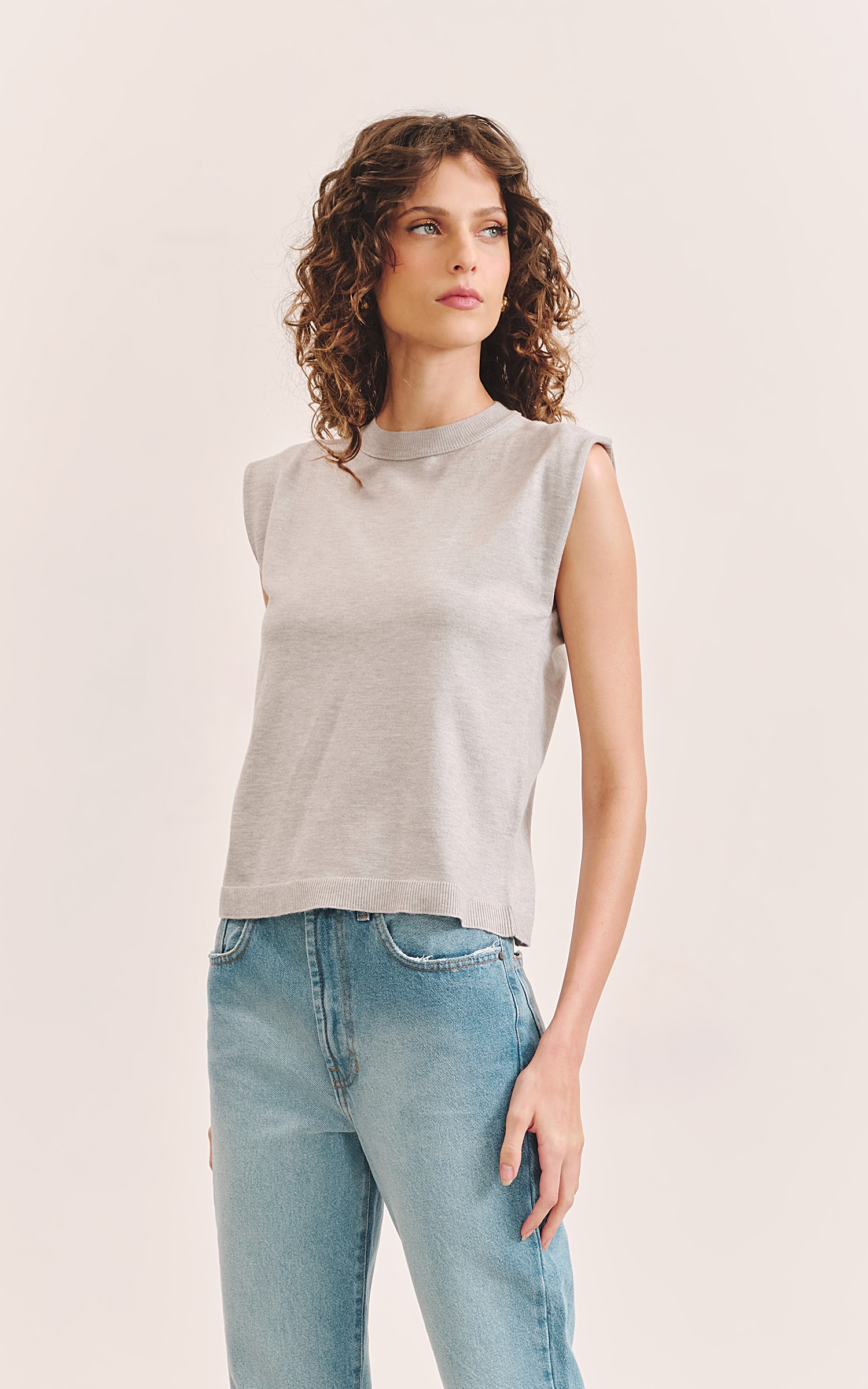 Blusa Tricot Gola Cinza