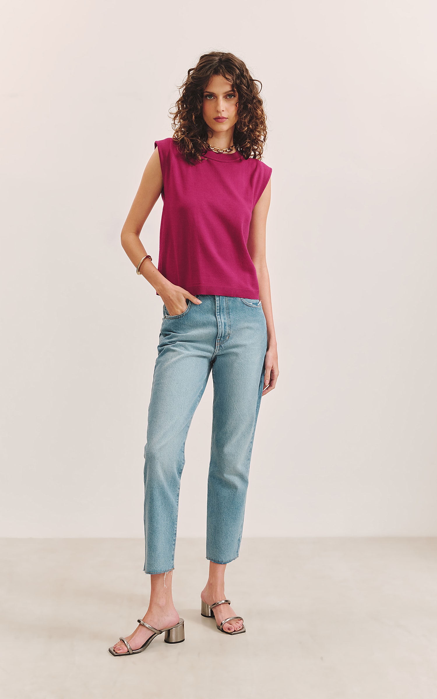 Blusa Tricot Gola Fúcsia