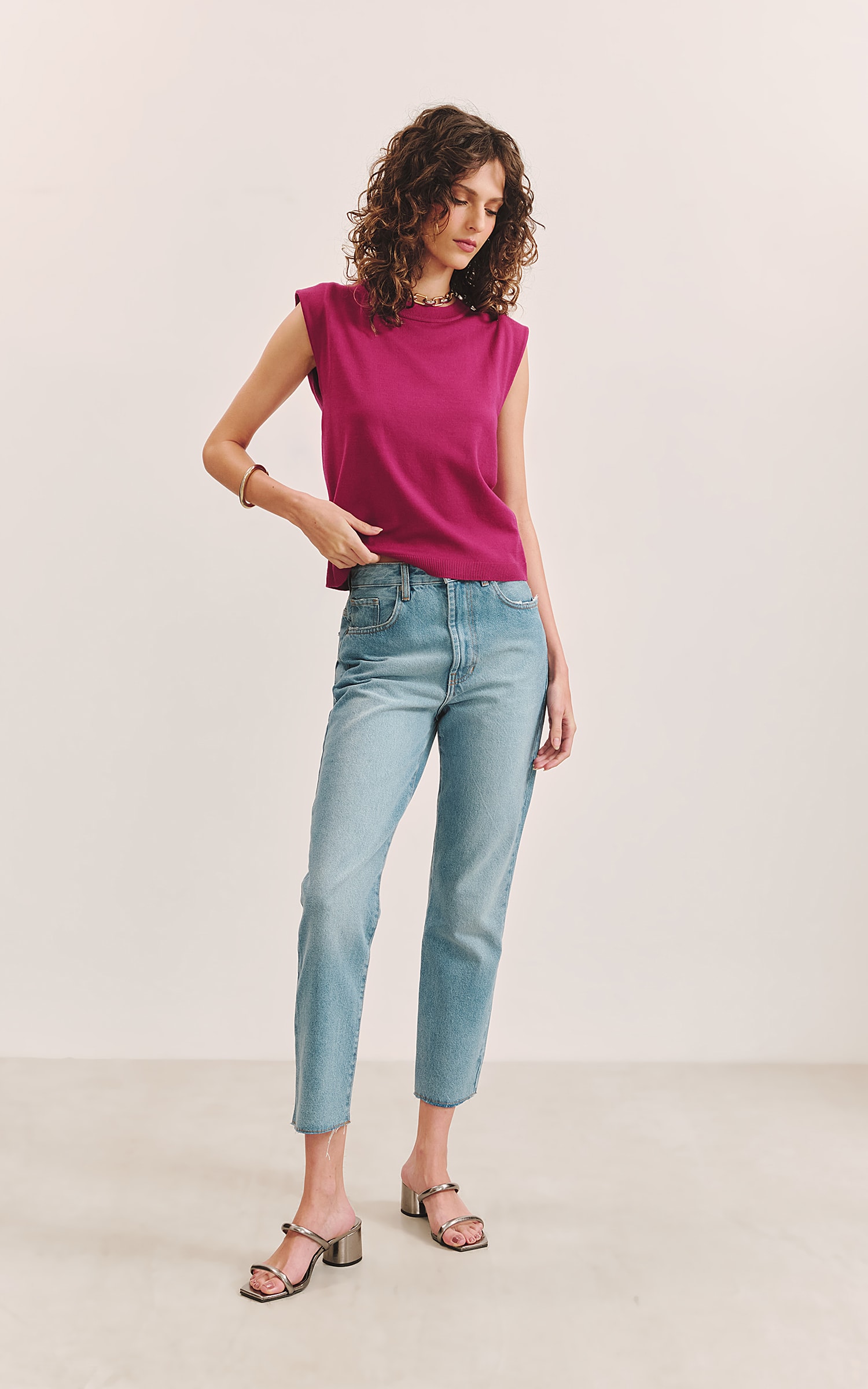 Blusa Tricot Gola Fúcsia