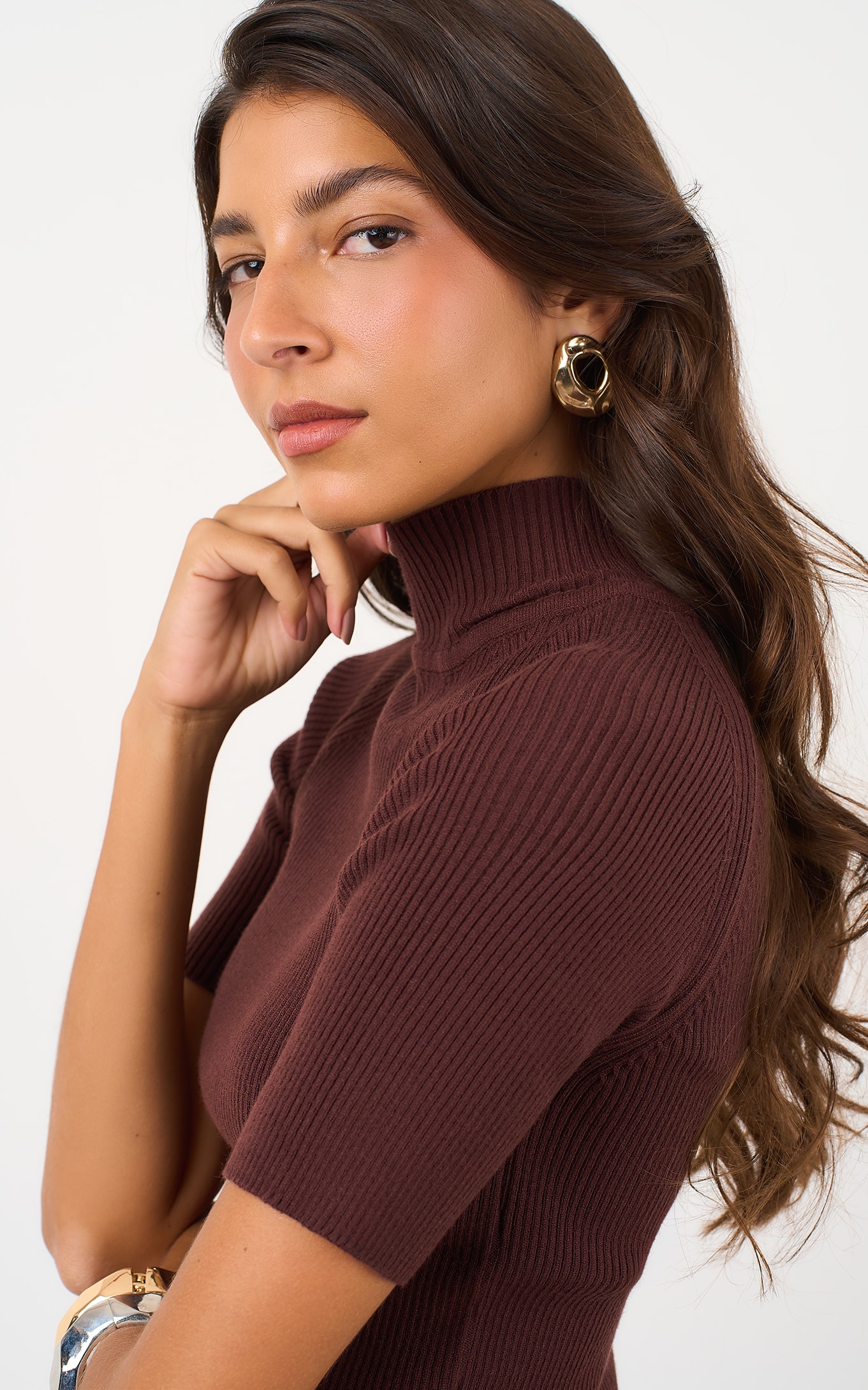 Blusa Tricot Gola Marrom