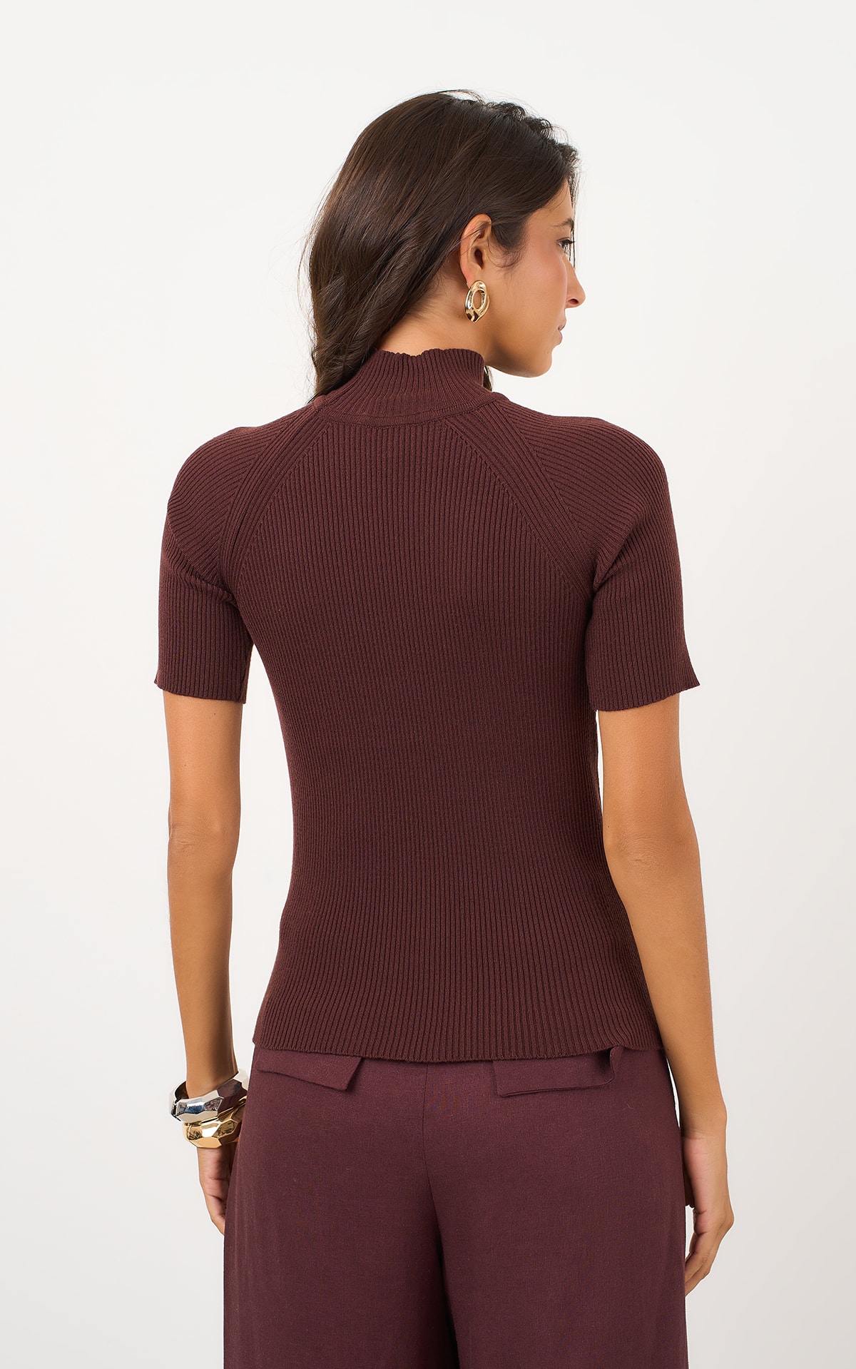 Blusa Tricot Gola Marrom