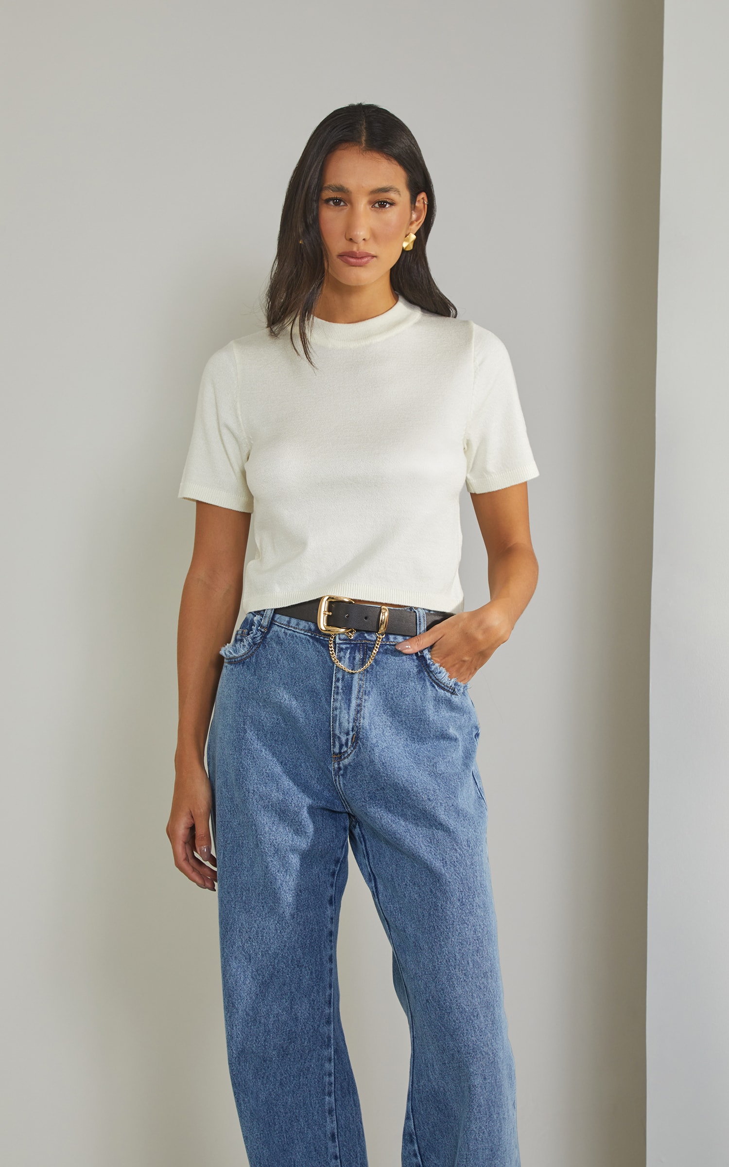 Blusa Tricot Gola Off White